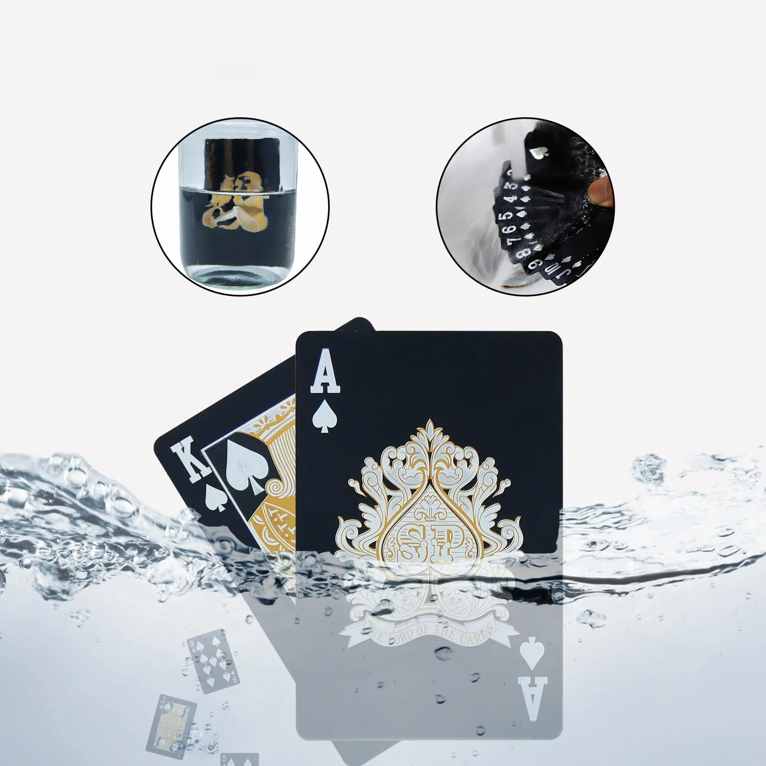 Shirene Black Foil Poker, 2 szt. fajnych czarnych kart do gry, wodoodporne, plastikowe, nowość, karty do pokera, zestaw 54 wykwintnych czarnych kart do gry w pokera z folią, do interakcji rodzinnych