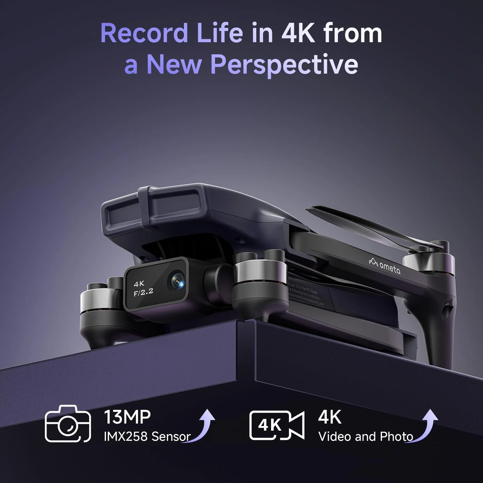 Ameta Dron z Kamerą 4K Profesjonalną, S20 Pro Drone GPS dla Dzieci i Dorosłych z Automatycznym Powrotem, 50 Minutami, Funkcją śledzenia, Sterowaniem Gestami, Drony FPV Ważące Mniej niż 249g