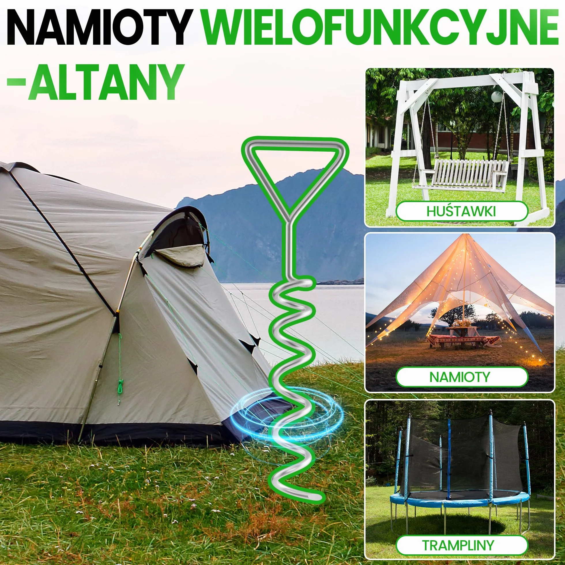 Ultrasport Kotwy gruntowe, z tarczami tnącymi, zestaw kotw gruntowych do trampolin, szopek ogrodowych i nie tylko, 4 śruby gruntowe ze stali ocynkowanej, regulowane pasy bezpieczeństwa ok. 190 cm