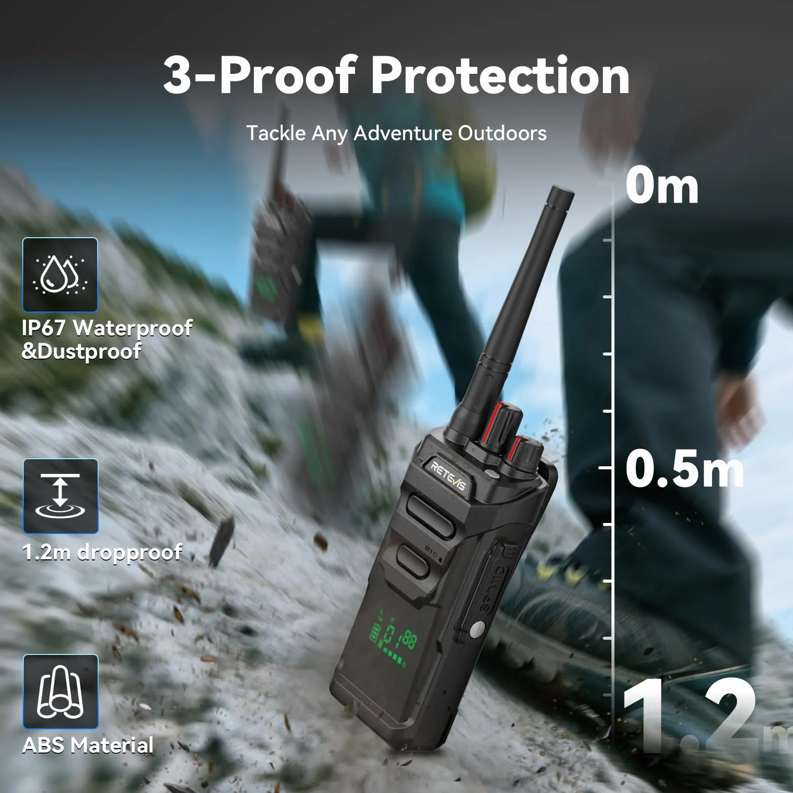 Retevis RT648H Walkie Talkies IP67, PMR446 bez Licencji, Wbudowany Wyświetlacz, USB-C, 1500 mAh, Alarm, Wieloletni Radio dla Logistyki, Magazyny (2 paczki)