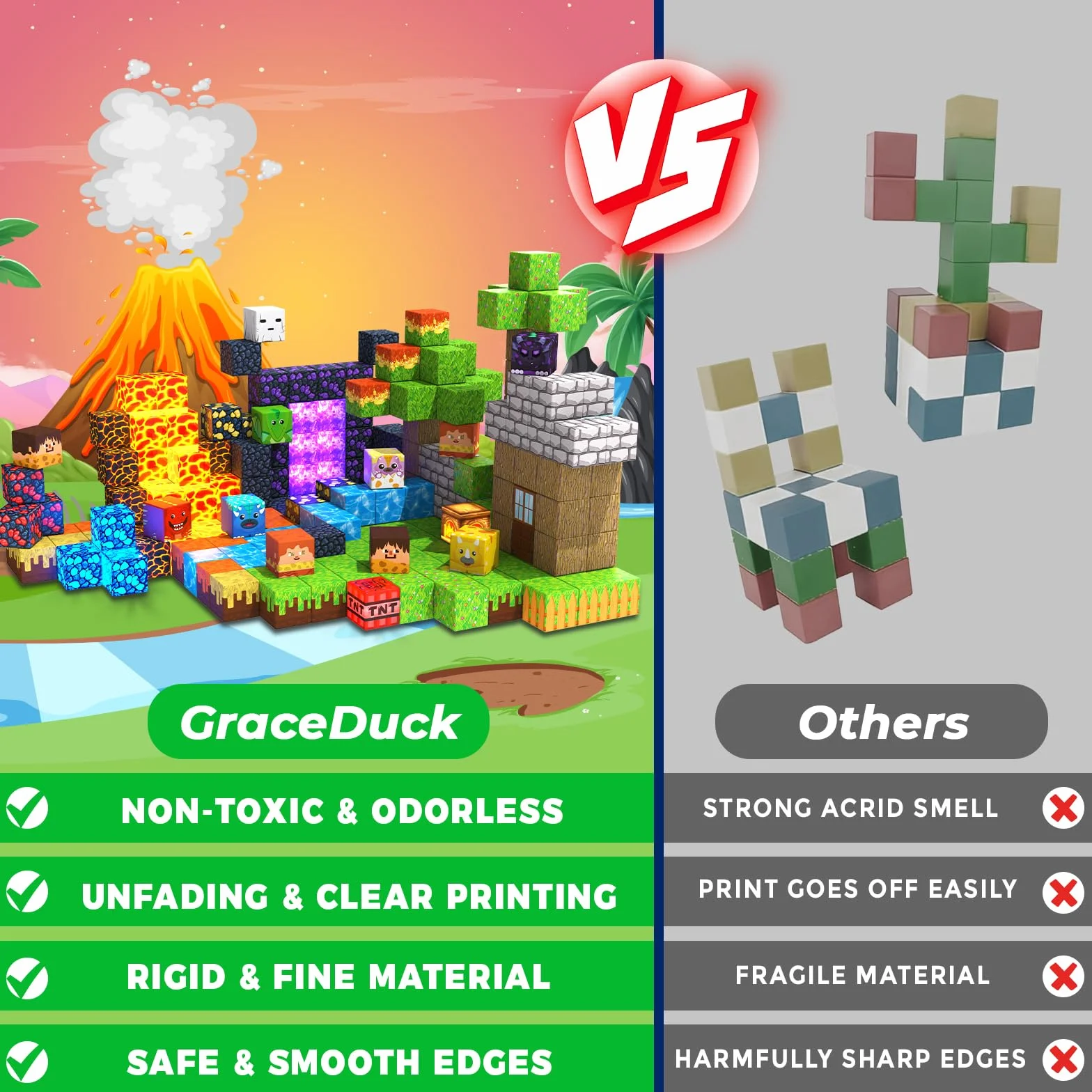 GraceDuck Zestaw magnetycznych klocków, 300 elementów: magnetyczne klocki, przygody z dinozaurami, lawą i lasem, magnetyczne zabawki Montessori, prezent dla dzieci w wieku od 3 do 9 lat