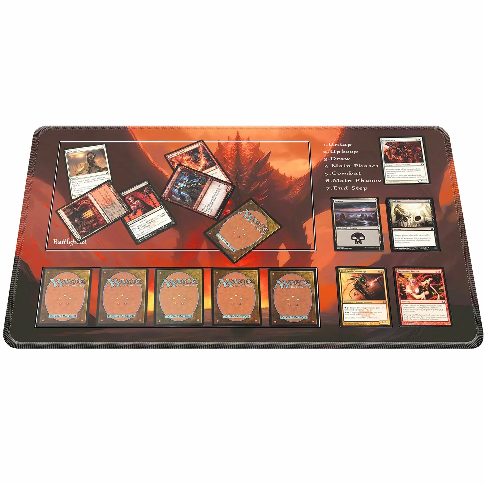 MTG mata do zabawy, mata do zabawy MTG TCG, 61 x 35 cm, zszyte krawędzie, mata do zabawy z bezpłatną torbą do przechowywania kart, gra, wodoodporna gra planszowa, ostry smok, MTG, mata do