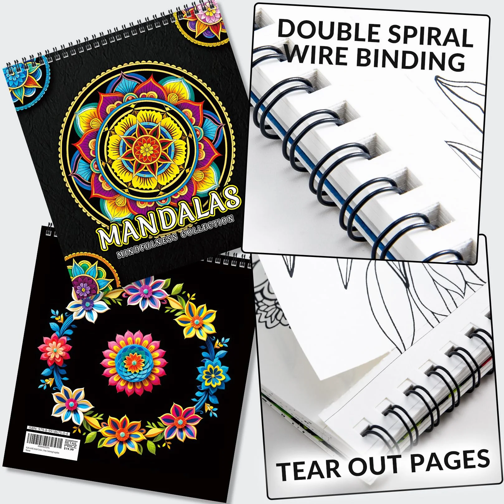 FUN LAVIE Kolorowanka dla dorosłych, 32 mandala, kolorowanki dla dorosłych, relaks i łagodzenie stresu, spiralna książka dla kobiet, wzory uważności w stylu mandali (II)