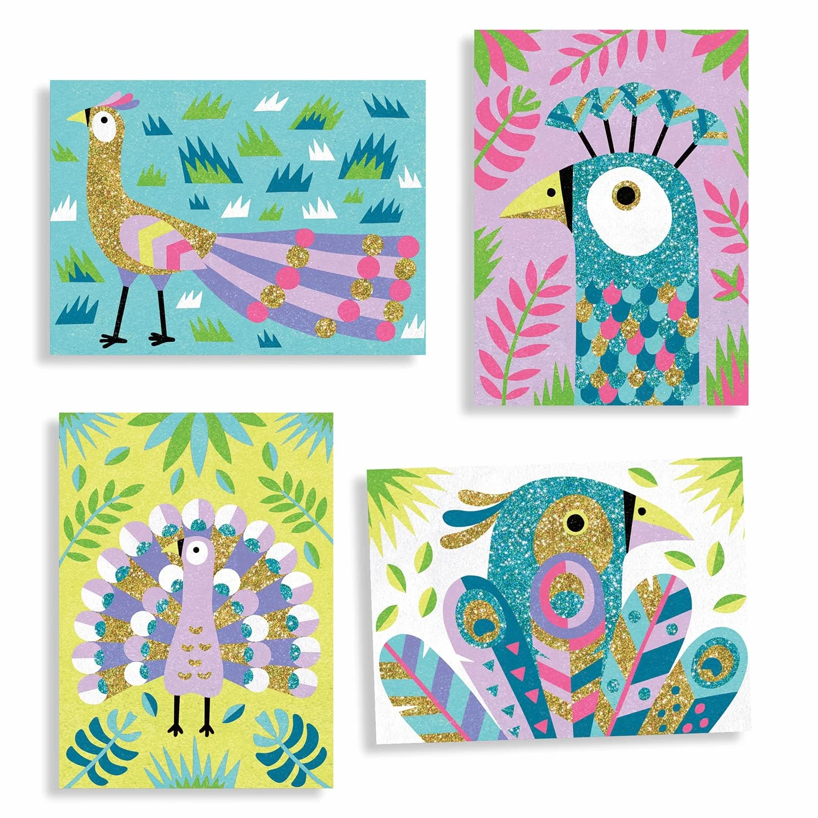 Djeco DJ08663 kreatywny zestaw obrazów z piaskiem Dazzling Birds z brokatowym piaskiem, 6 lat+, wielokolorowy