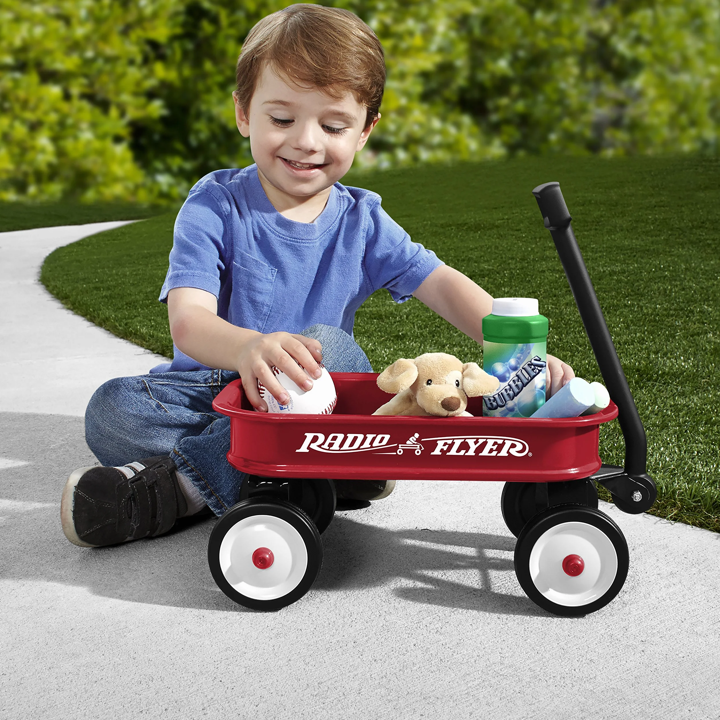 Radio Flyer Little Red Toy Wagon, mały wózek zabawkowy do ekspozycji, długość 36 cm