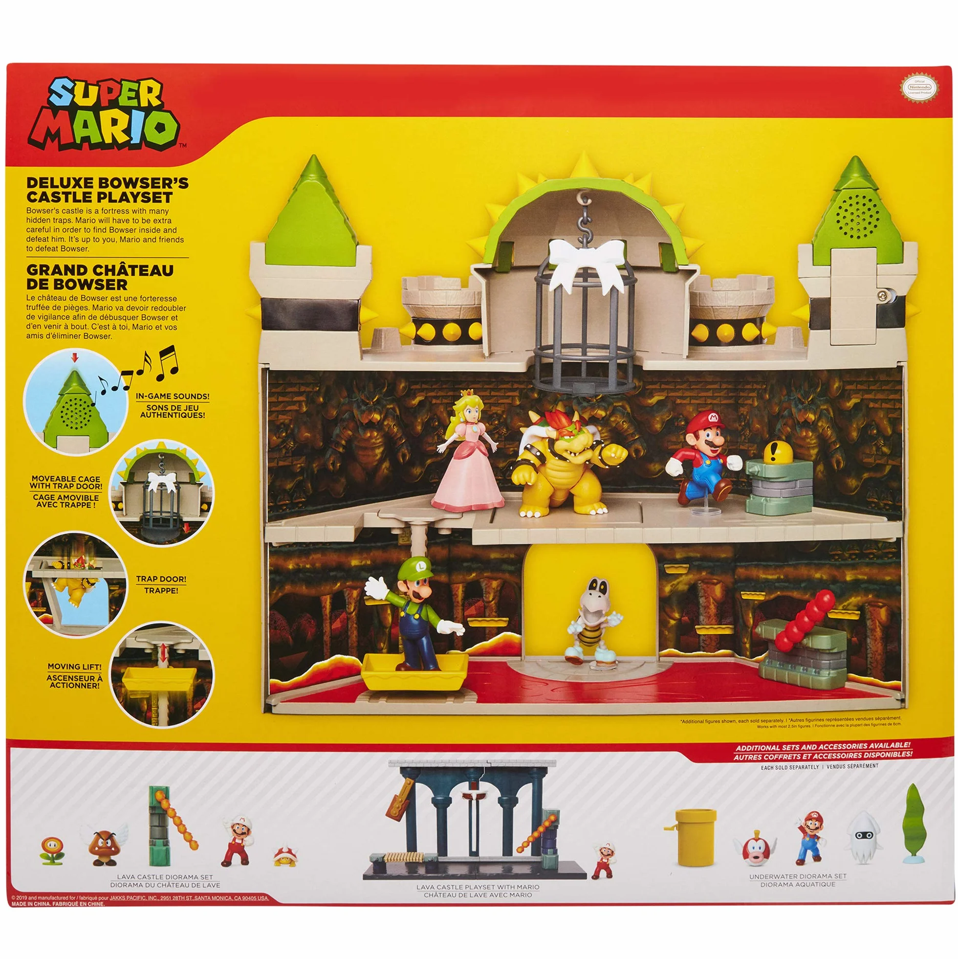 Nintendo Mario Bros Bowsers Deluxe Castle, Zestaw Zabawkowy z Dźwiękami Figurek i Wieloma Interaktywnymi Elementami