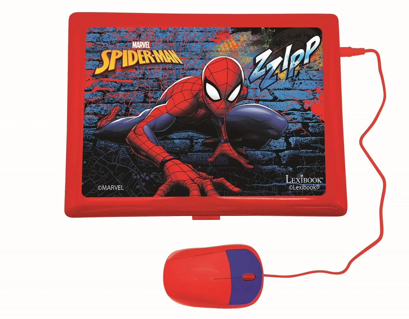 Lexibook, Spider-Man, Portugalski, Angielski Laptop Edukacyjny i Dwujęzyczny, Zabawka z 124 Zajęciami do Nauki, Zabawy i Muzyki, Niebieski, Czerwony, JC598SPi4