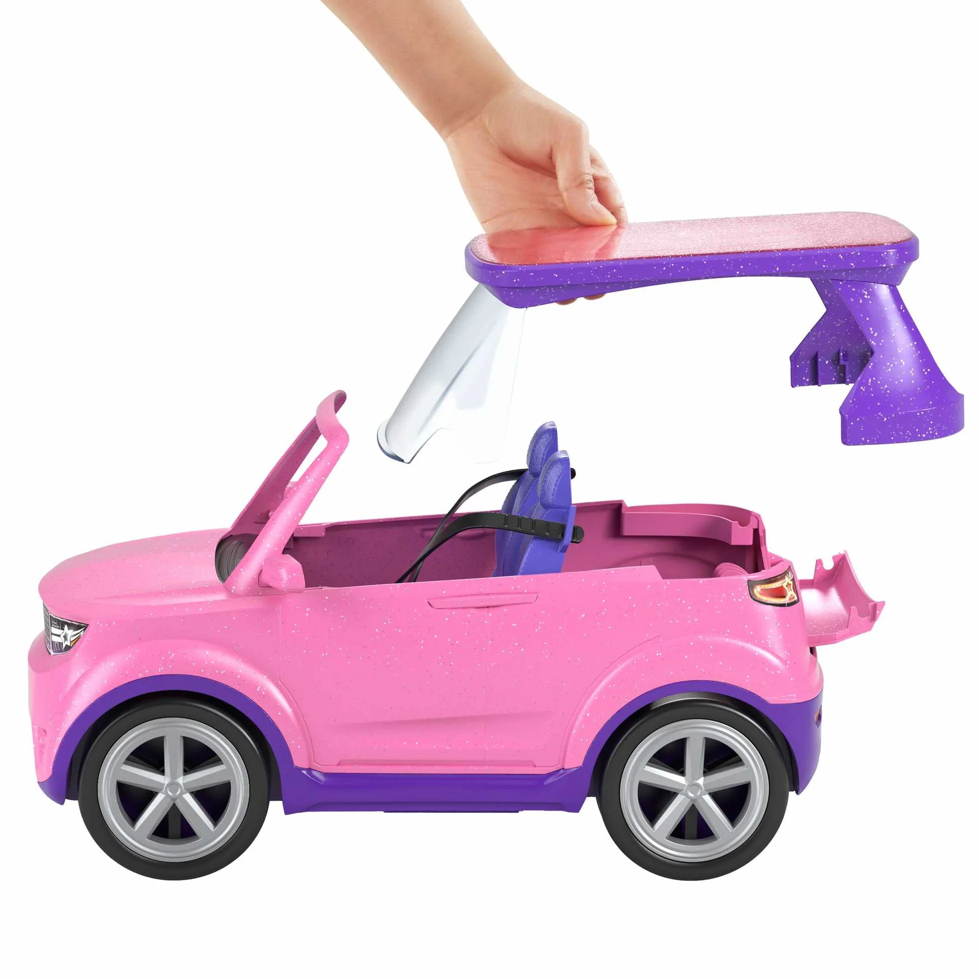 Barbie: Big City Big Dreams Zestaw do zabawy z transformacją, różowy pojazd na 2 pasażerów przekształcający się w scenę + akcesoria koncertowe, prezent dla dzieci w wieku od 3 do 7 lat, GYJ25