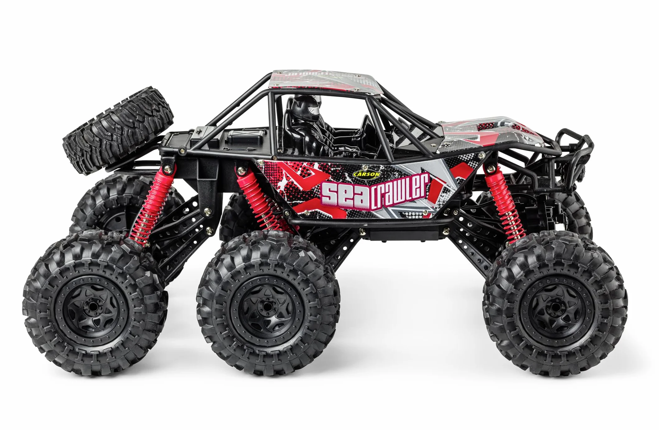 Carson 500404287 1:10 Sea Crawler 6 x 6 100% czerwony RTR – samochód RC jako pojazd amfibii, 100% RTR, do lądu i wody, wytrzymały i wodoodporny, z pilotem zdalnego sterowania 2,4 G