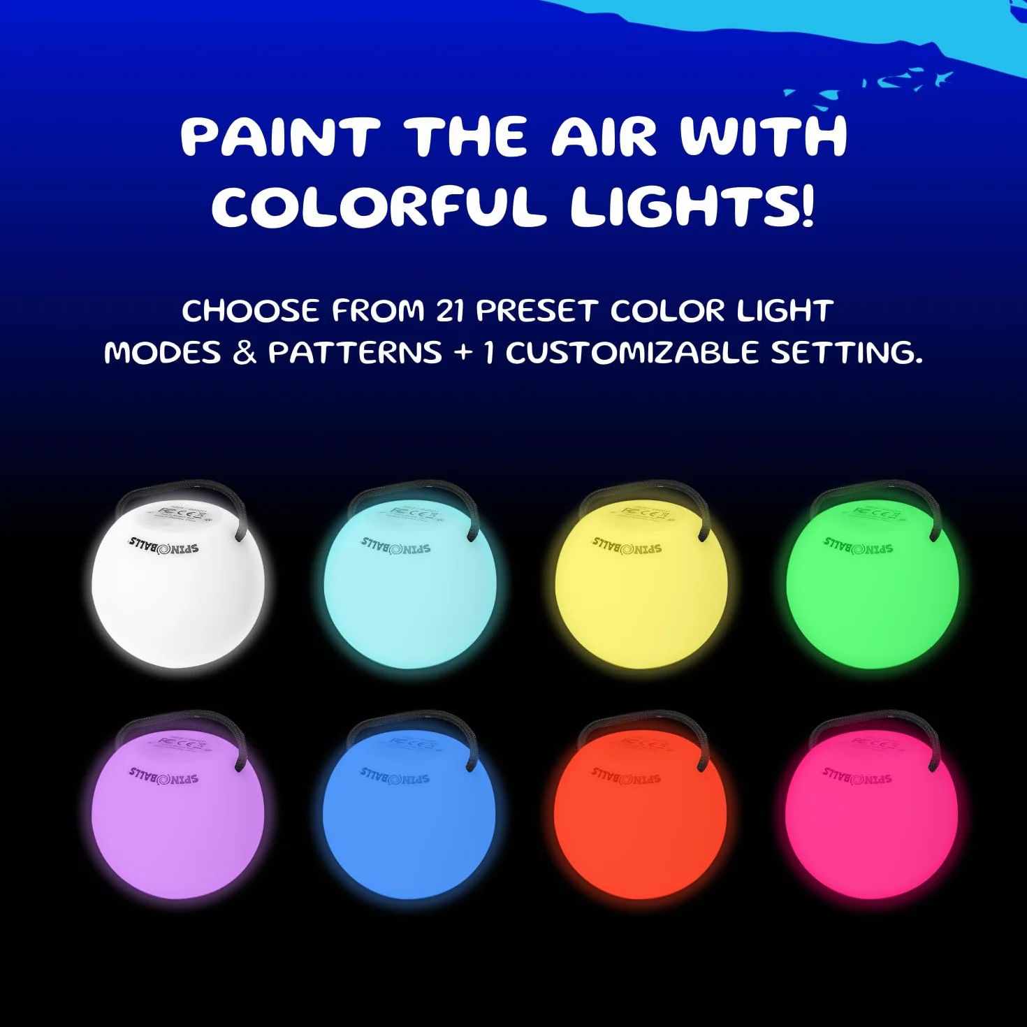 Spinballs Bolas Luminous - USB do ładowania z 22 trybami i kolorowymi wzorami świetlnymi - wytrzymała piłka do żonglowania, Soft-Core LED Kulki do Żonglerki z regulowanymi sznurkami i podwójną klamrą