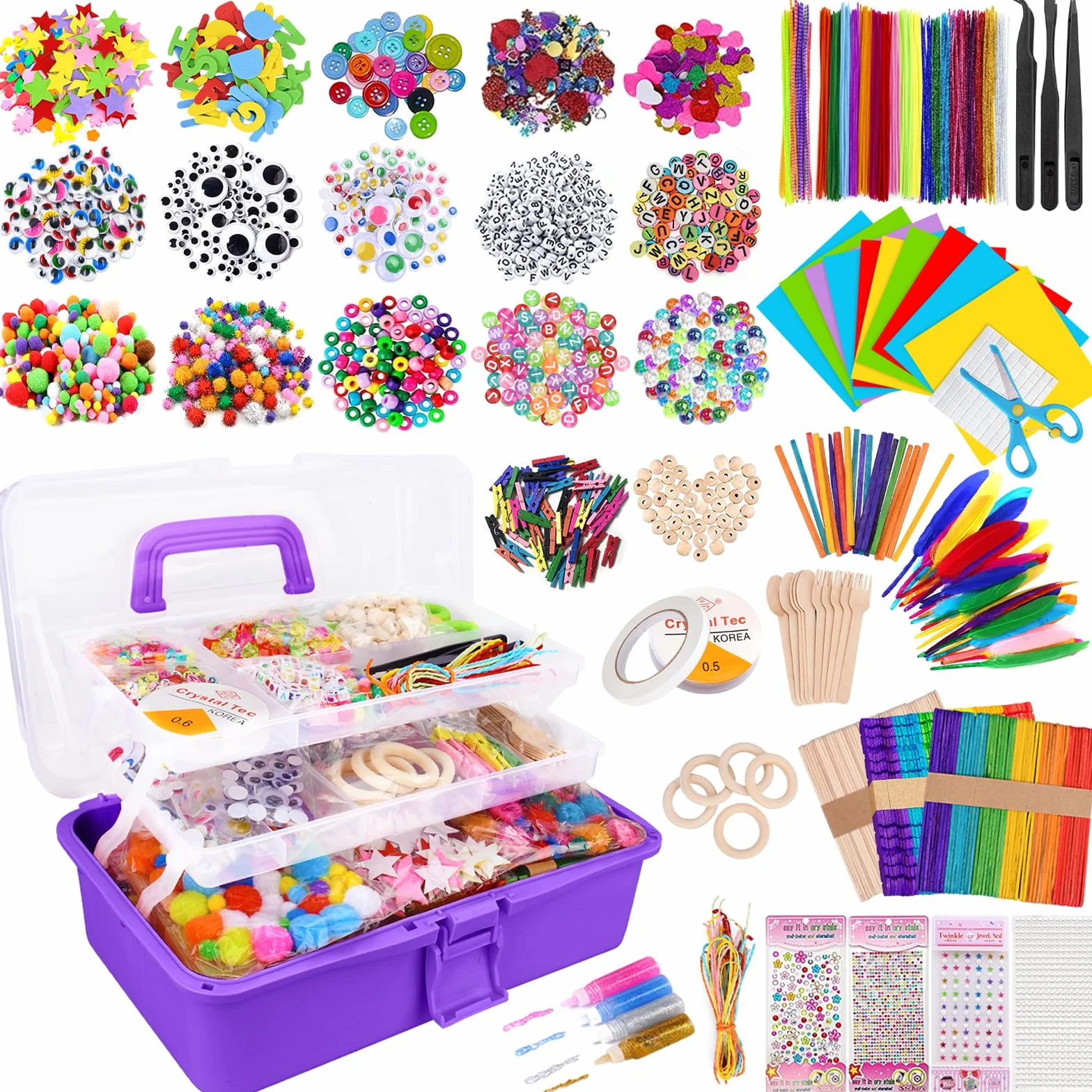 JOTOL Zestaw do majsterkowania dla dzieci, 3100 sztuk, zestaw do scrapbookingu, z pudełkiem do przechowywania, do rzemiosła artystycznego, do majsterkowania, dla dzieci, akcesoria do majsterkowania