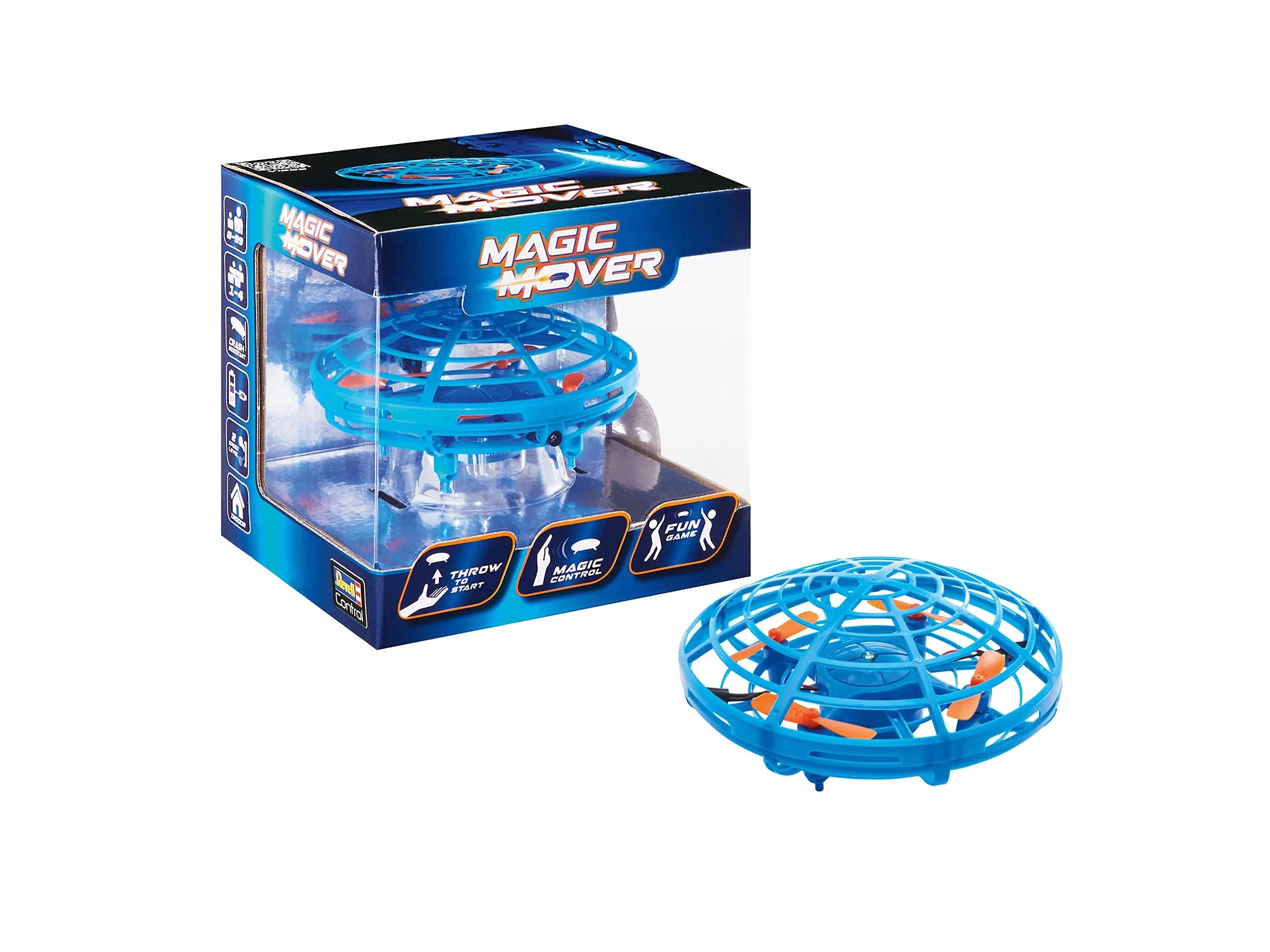 Revell Control Magic Mover niebieski I zabawny dron z funkcją startu rzucania, sterowanie mi rąk, wyposażony w trzy czujniki zapobiegające pękaniu IR, idealny do gier z przyjaciółmi