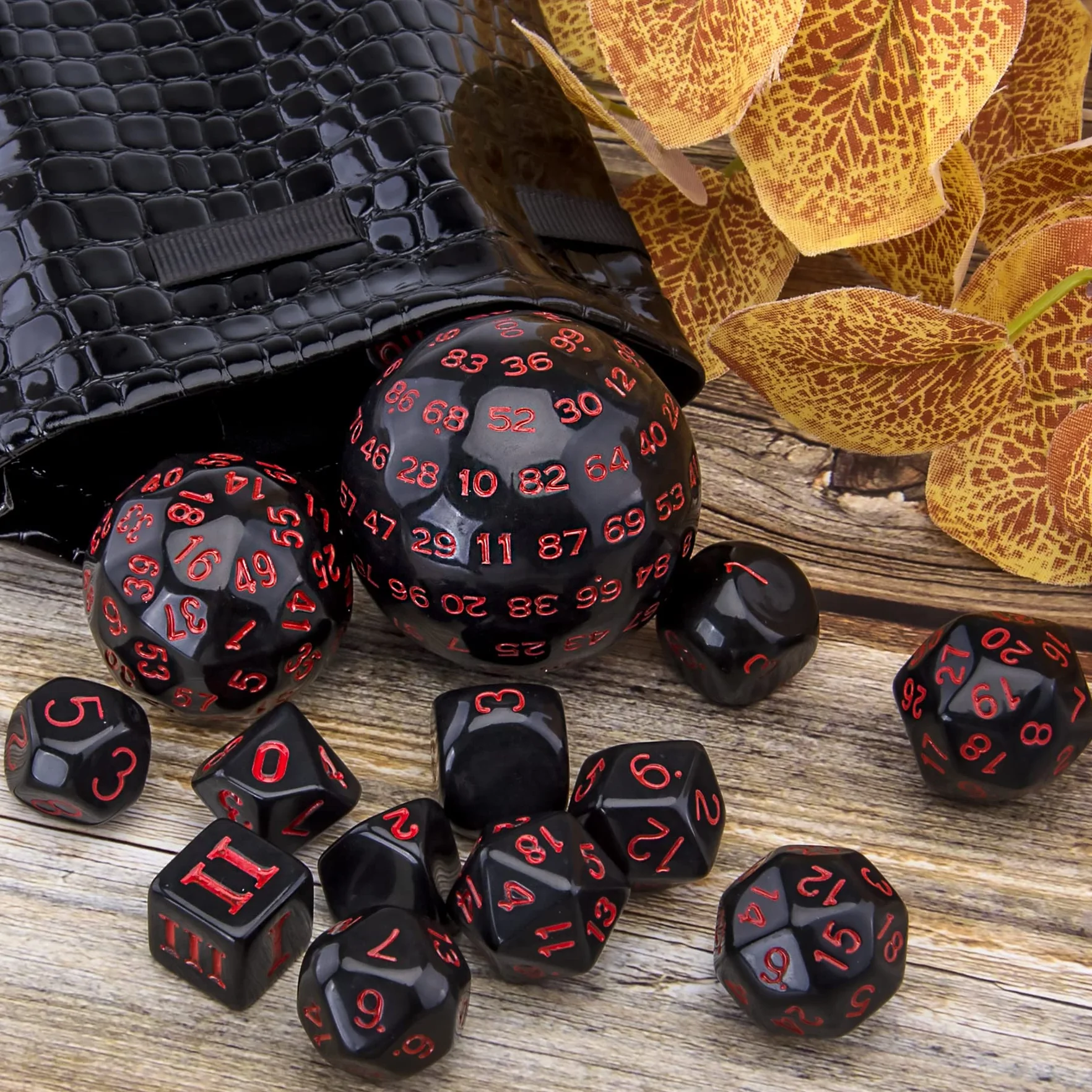 SIQUK 15 sztuk Kości wielościenne D3-D100 do RPG DND, czarno-czerwone