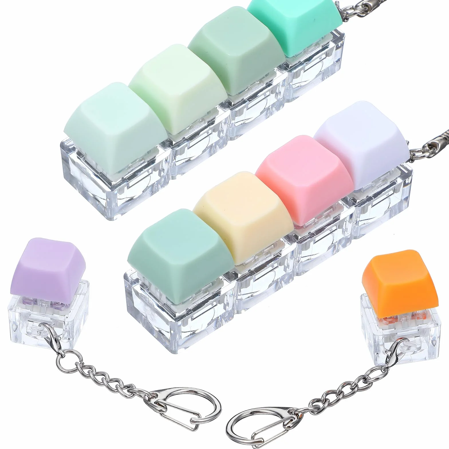 4 sztuki klawiatury, fidget zabawka dla dorosłych, Fidget Keyboard, breloczek do kluczy, kolorowa nasadka na klawisze, zabawka, liniowe kliknięcie, mechaniczny brelok do kluczy dla mężczyzn i kobiet