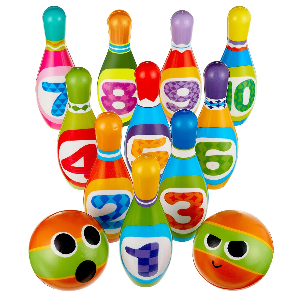 THE TWIDDLERS Zestaw kręgli z miękkiej pianki dla dzieci z 2 piłkami - edukacyjna i zabawna gra w kręgle dla małych dzieci i dzieci - gra w kręgle dla maluchów - idealna zabawka na zewnątrz dla
