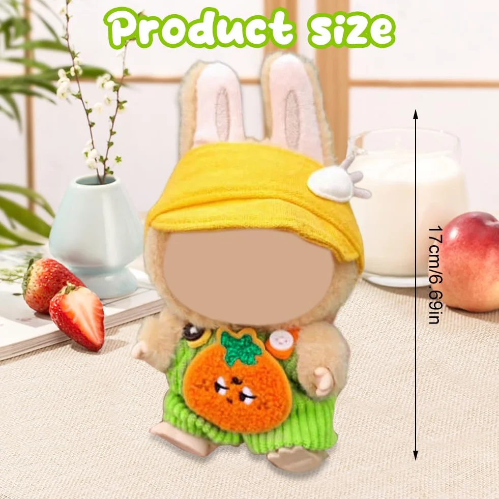 Maskotka ubranko, kompatybilne z 17 cm, Labubu, pluszaki, odzież, akcesoria do ubrań, swetra, ogrodniczek, strój DIY, prezent dla chłopców i dziewczynek (zielony, 17 cm – B)