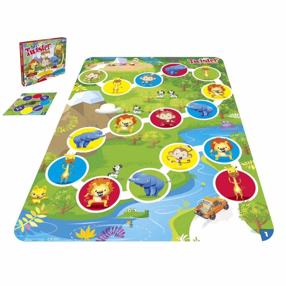 Junior Twister Game, odwracalna mata przygodowa w dżungli, 2 gry w 1, gra grupowa dla 2-4 graczy