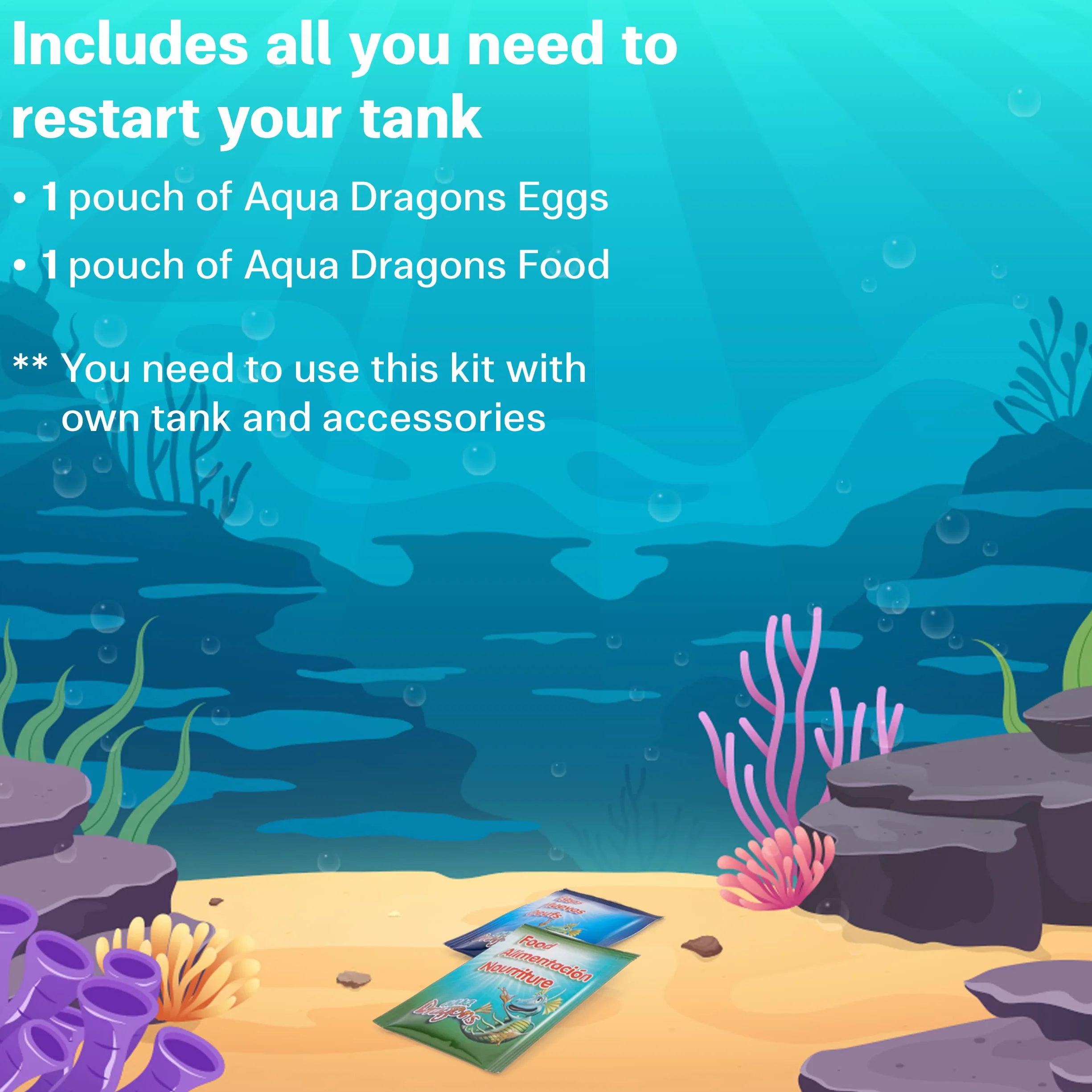 Aqua Dragon Starter Kit, wykluwa się i hoduje podwodne zwierzęta domowe, zabawka edukacyjna Stem z jajkami i karmą dla zwierząt, opakowanie 1 szt