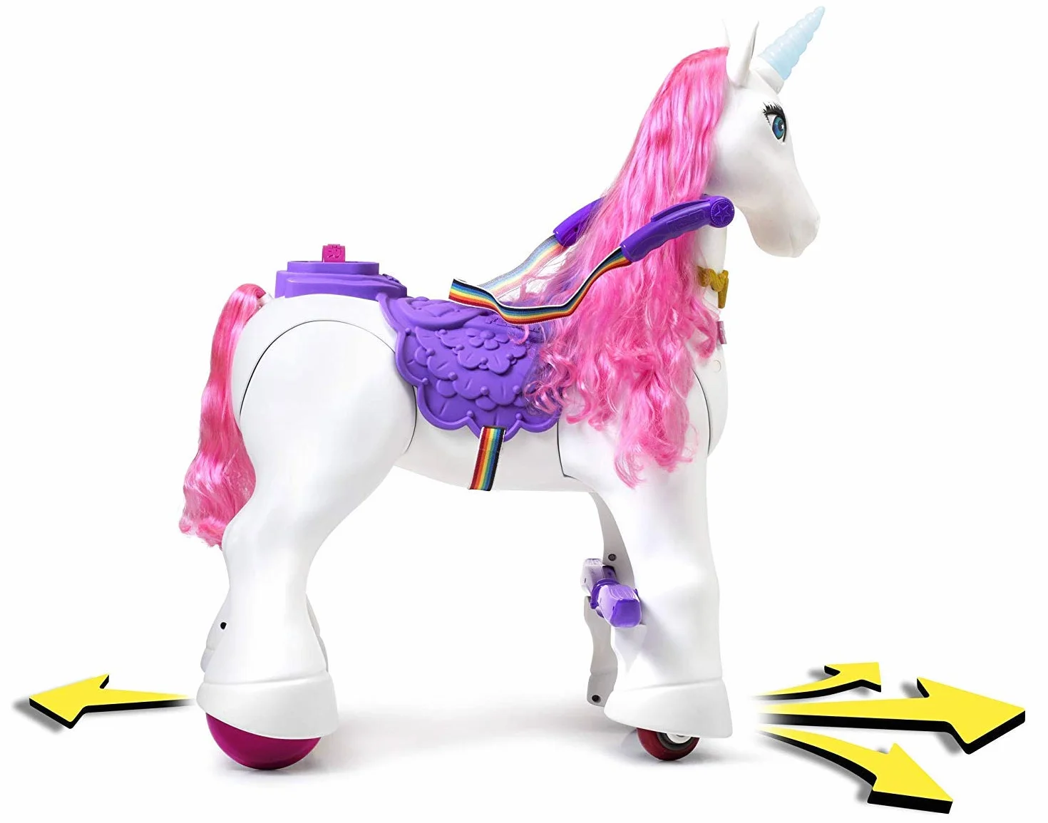 FEBER - My Lovely Unicorn z różową grzywką, elektronicznym zwierzakiem i pojazdem akumulatorowym 12 V (Famosa 800011603)