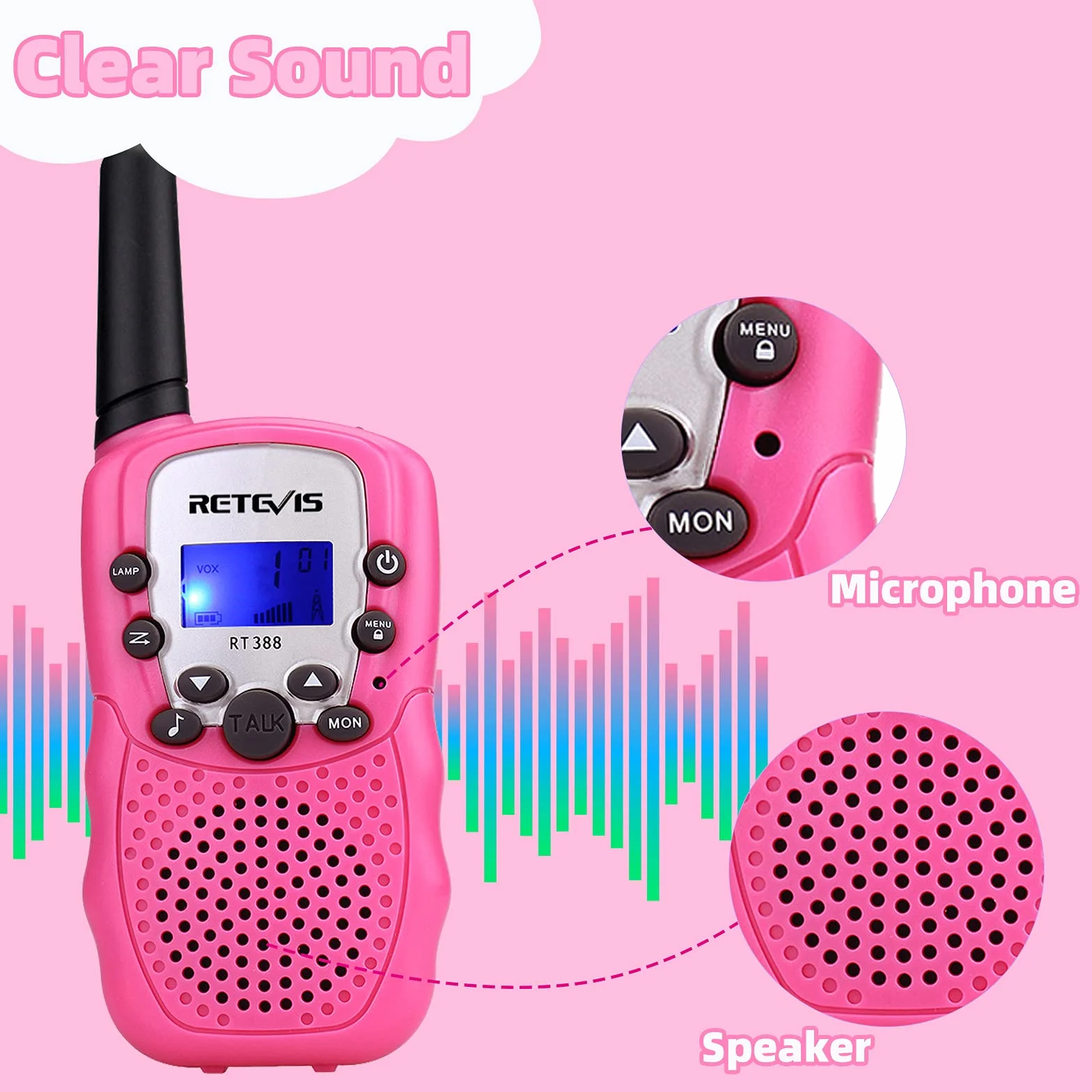 Retevis RT388 Walkie Talkie dla Dzieci PMR446 8 Kanałów Różowy dla Dziewczynek - Latarka VOX Zabawki Prezenty Pisanki (Różowe, 1 Para)