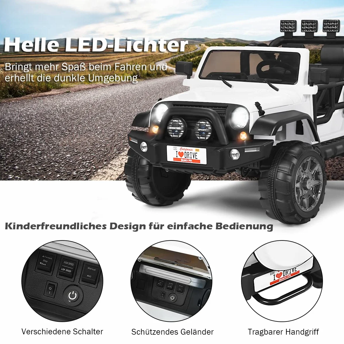 COSTWAY Samochód elektryczny dla dzieci, 2-osobowy z pilotem zdalnego sterowania 2,4 G, 3 biegi 12 V, samochód dziecięcy z MP3, muzyka, klakson i reflektor, Auto 2,5-4 km/h, dla dzieci od 3 lat