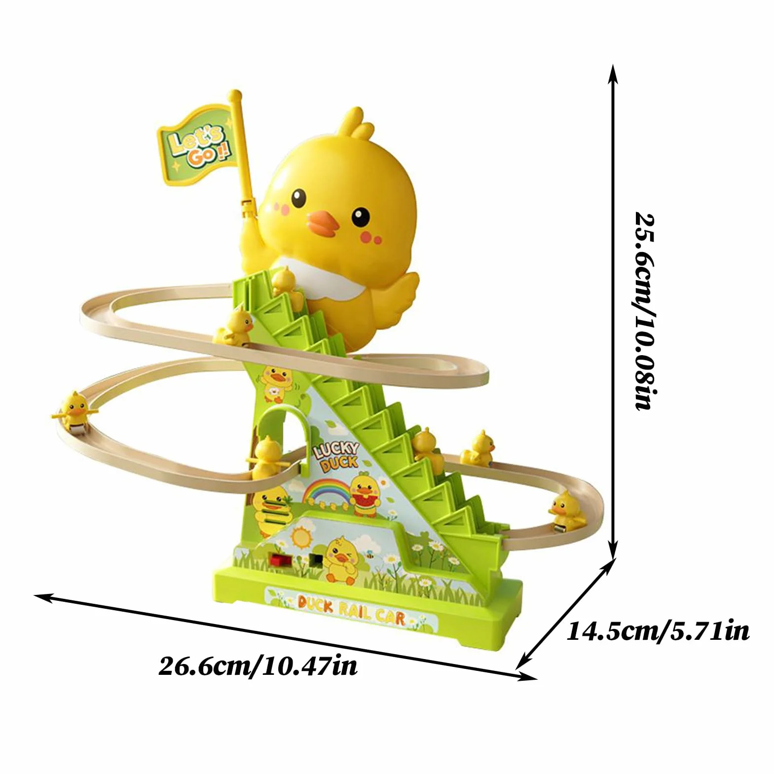 Duck Climbing Stairs Toy - Musical Rolling Game for Kids Entertainment | ABS Track Set with Moving Stair Conveyor, Light Up Duck Figures, Interactive Activity Toy for Playroom Fun