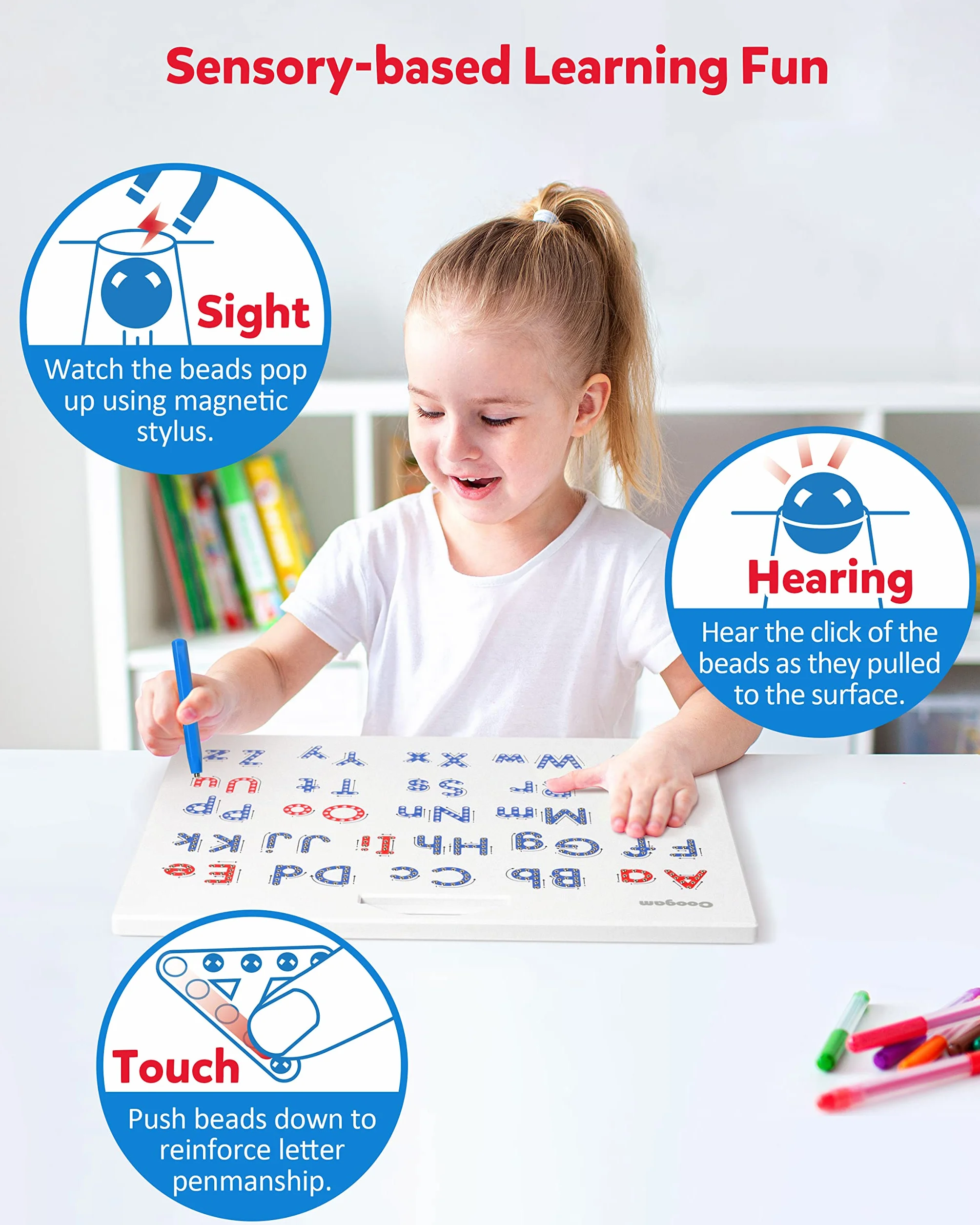 Coogam litery magnetyczne tablica do ćwiczeń, magnesy śledzące tablicę alfabetu ABC nauka pisania zabawka edukacyjna Fine Motor Montessori prezent dla dzieci w wieku 3 4 5 lat