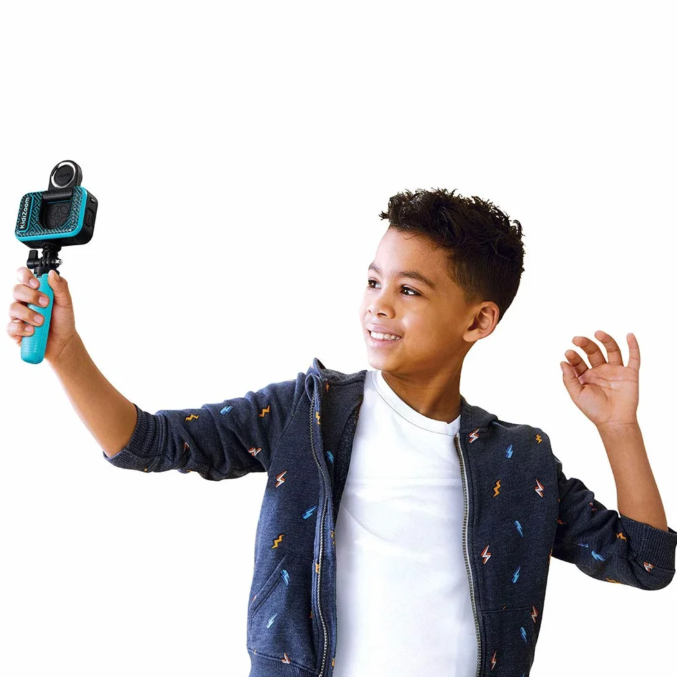 VTech - KidiZoom Video Studio HD, aparat cyfrowy dla dzieci, fotografia, selfie, wideo HD, kolorowy ekran ze statywem i zielonym tłem, prezent dla dzieci w wieku od 5 lat do 12 lat - Zawartość w