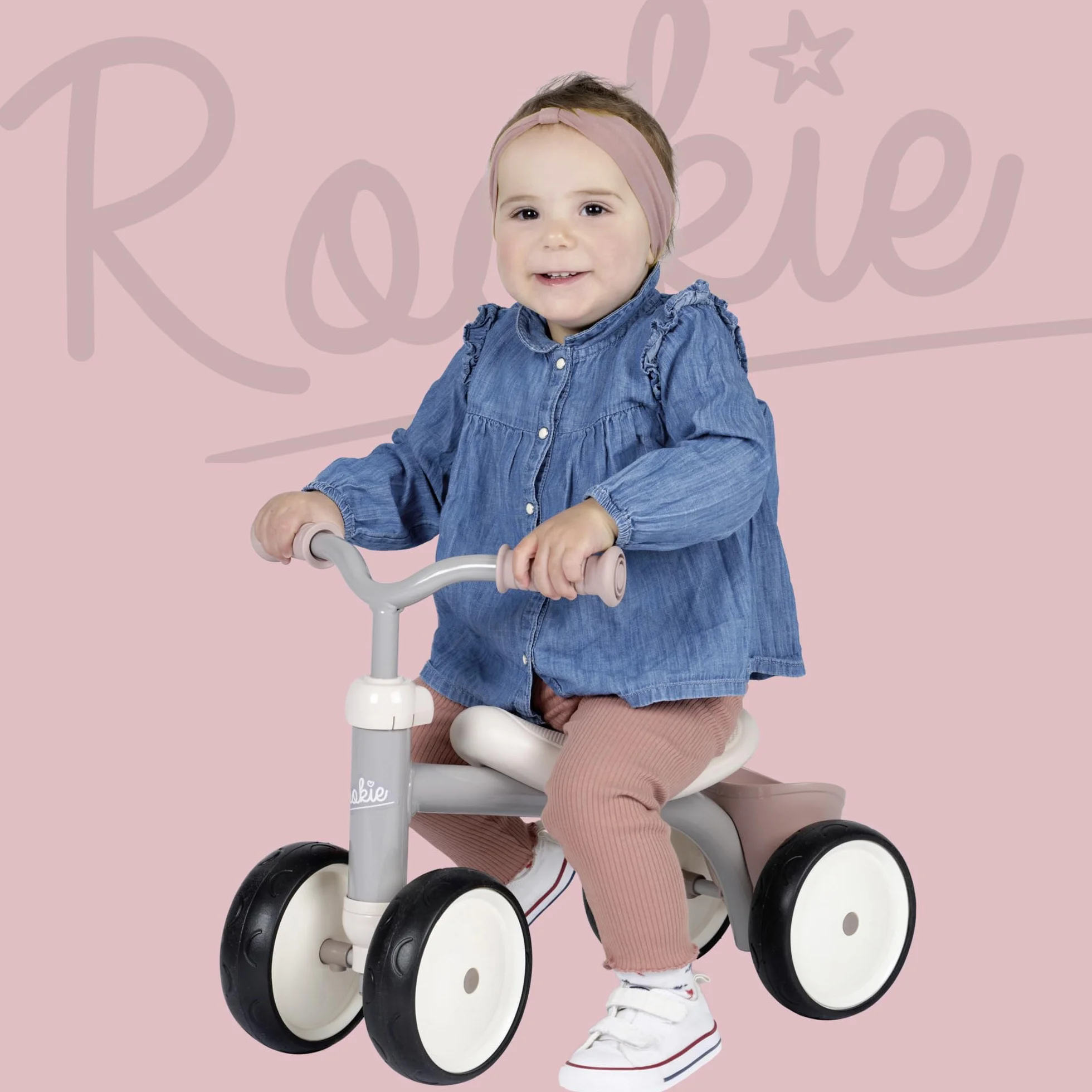 Smoby - Rookie Pink Ride-On - Metal - Zakrzywione siodełko - Ciche koła - Skrzynia na zabawki - Wczesne lata - Od 12 miesięcy