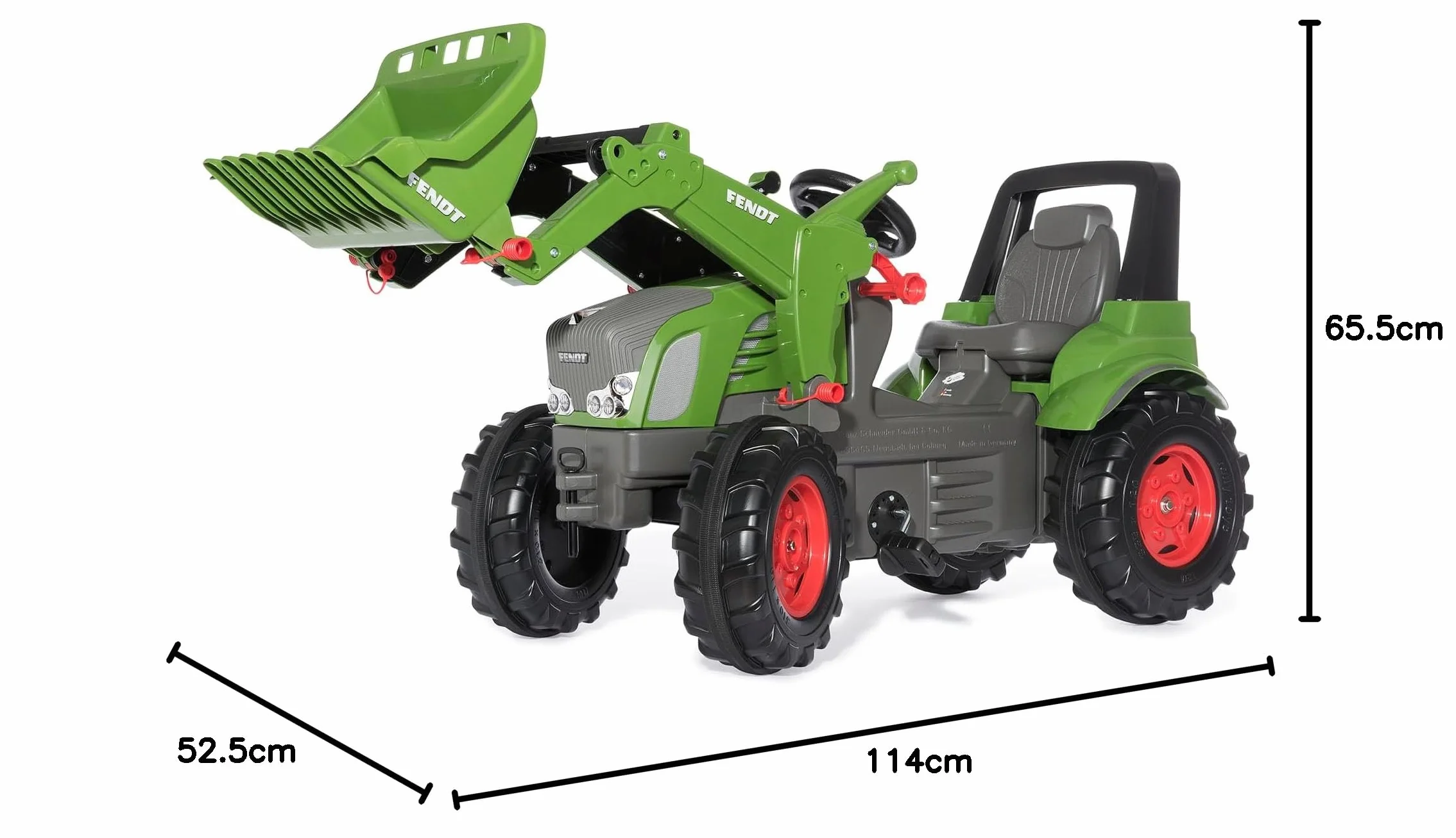 Rolly Toys Traktor na pedały RollyFarmtrac Premium Fendt Vario 939 z ładowaniem czołowym RollyTrac (pojazd pedałowy dla dzieci od 3 lat, z oponami do jazdy szeptami) 710263, zielony/szary
