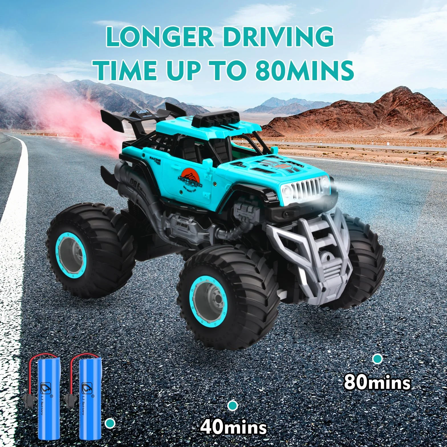 iBlivers Samochód Zdalnie Sterowany, Zdalne sterowanie Monster Truck, 2.4GHz All Terrain RC Cars, zdalne sterowanie Monster Car z 2 bateriami, Spray RC Truck dla chłopców 4-7 8-12 i dziewcząt