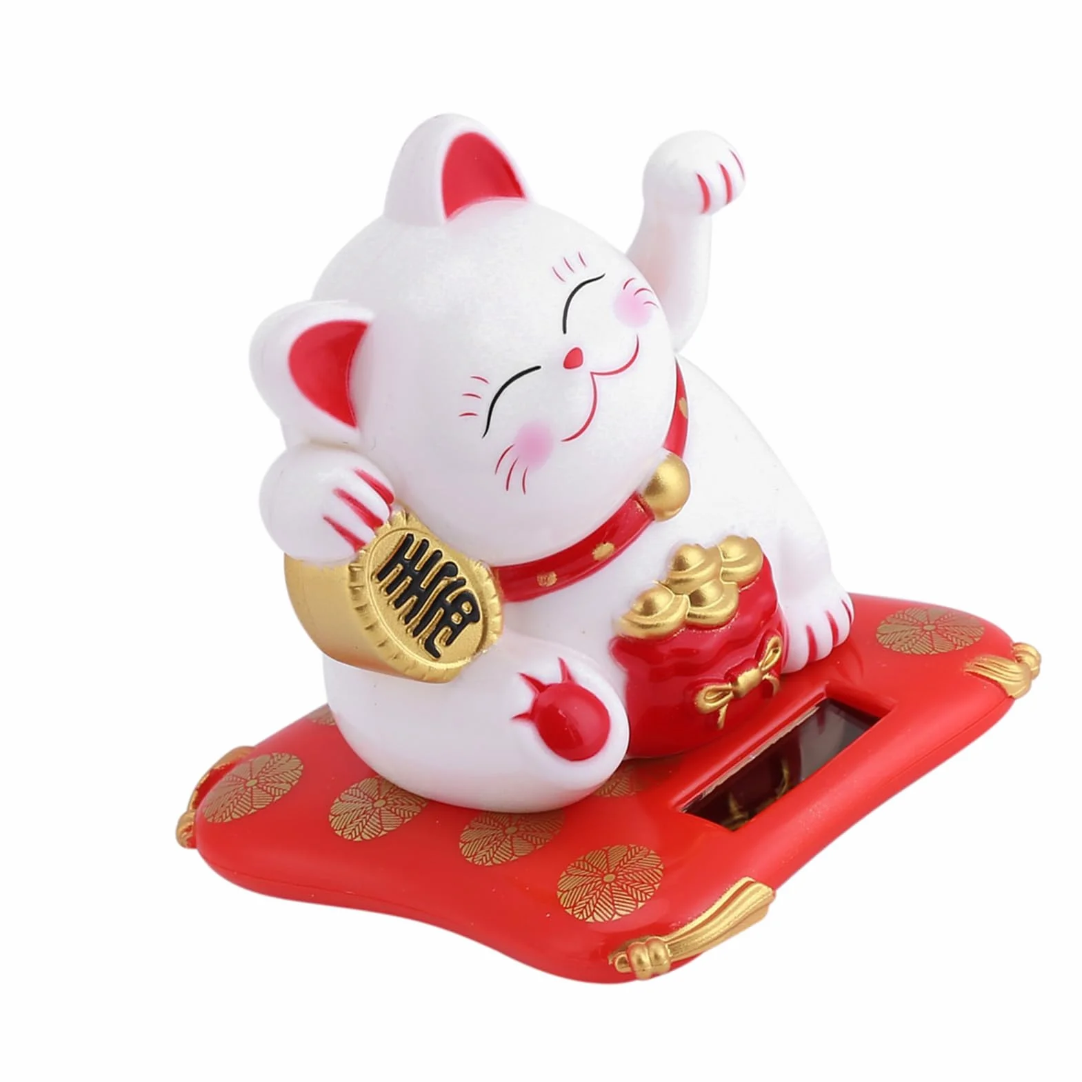 Calico Cat Machający Kot Japoński Maneki Neko Fortune Wealth Dekoracja Biurowa Samochodu Zasilanego Energią Słoneczną (Biała)