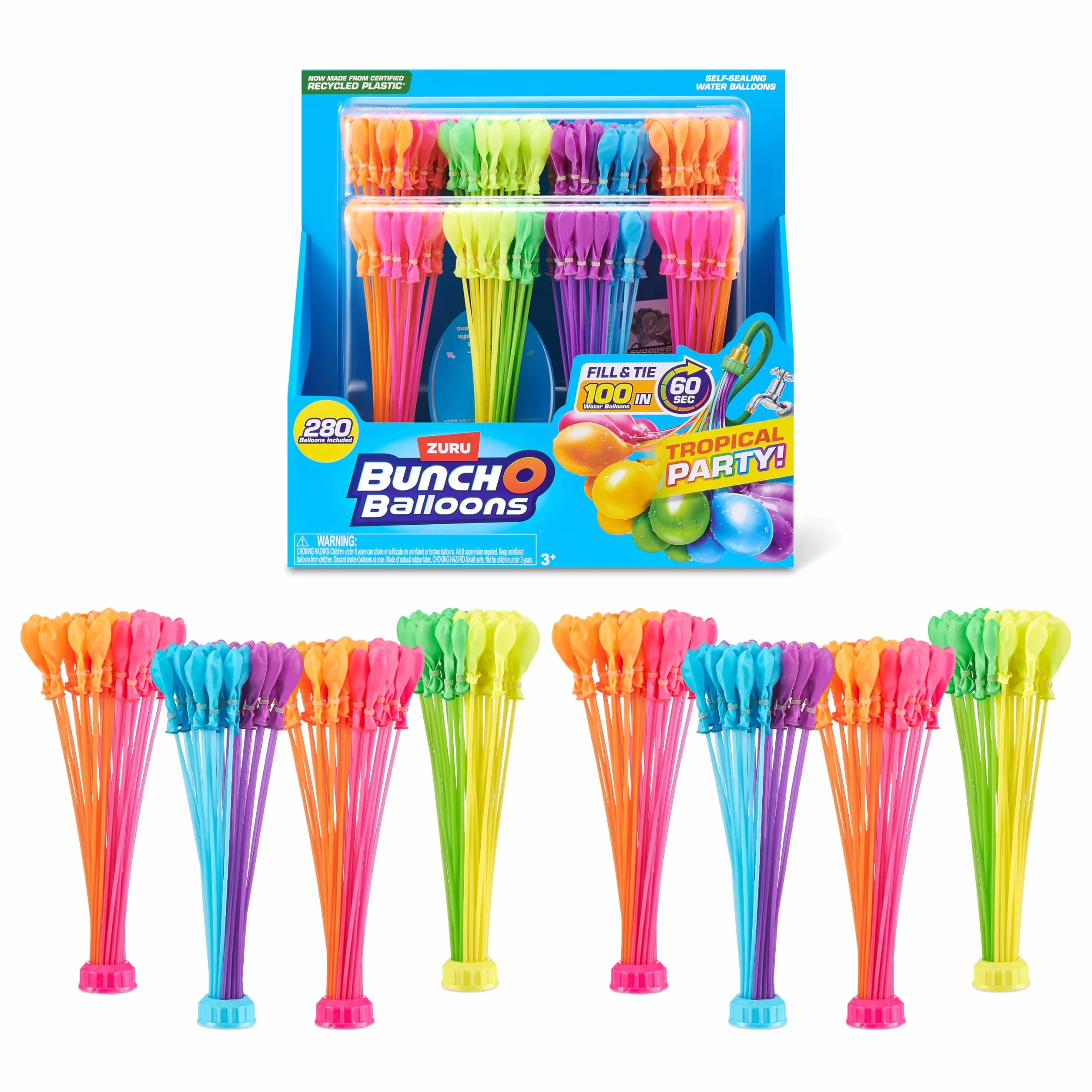 BUNCH O BALLOONS Tropical Party Bunch O Zestaw 8) Ponad 250 szybkonapełniających balonów wodnych, kolor 56481-S001-ES