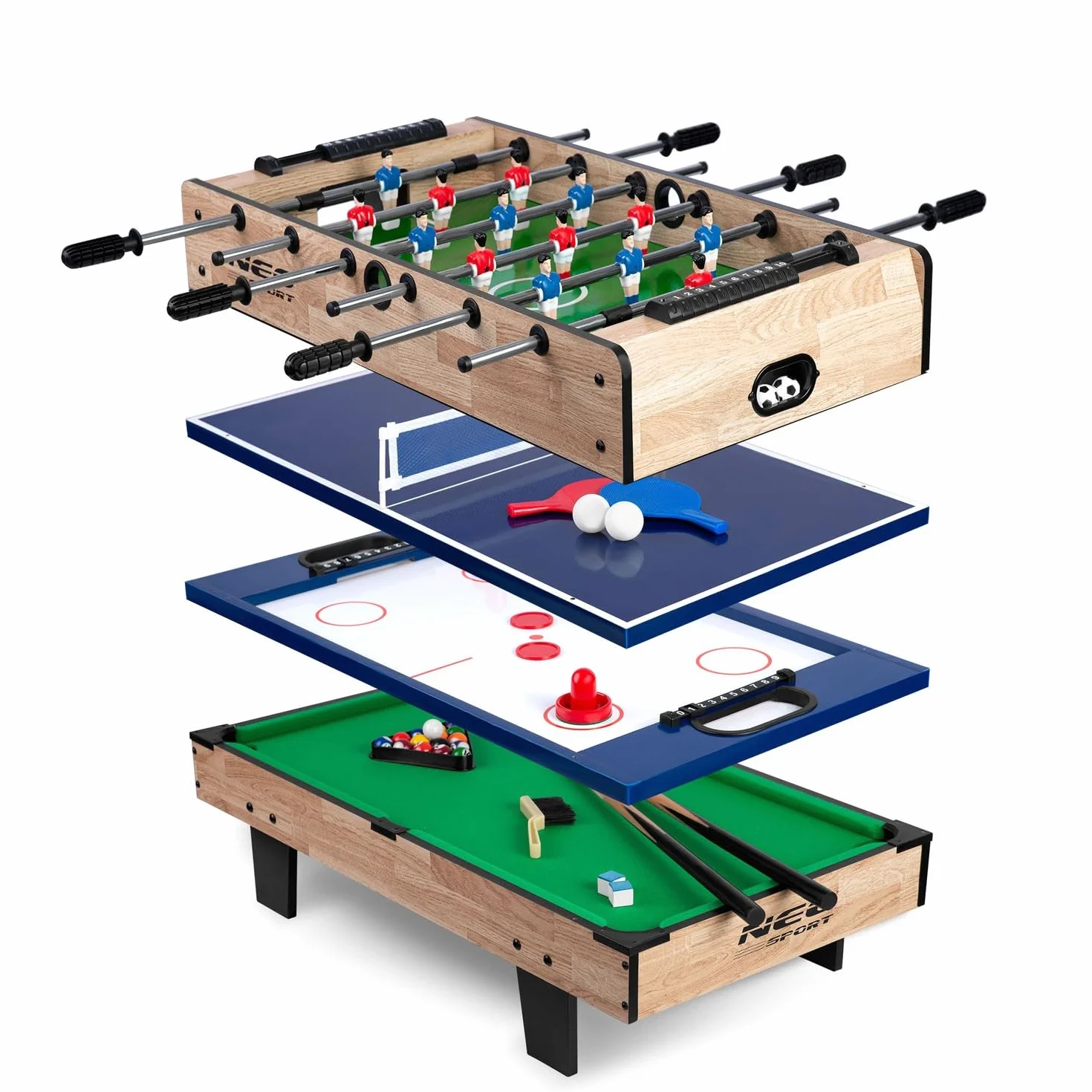 Stół do gier 4w1, gry piłkarzyki, cymbergaj, bilard, ping-pong, 43 x 82 x 32 cm, Neo-Sport