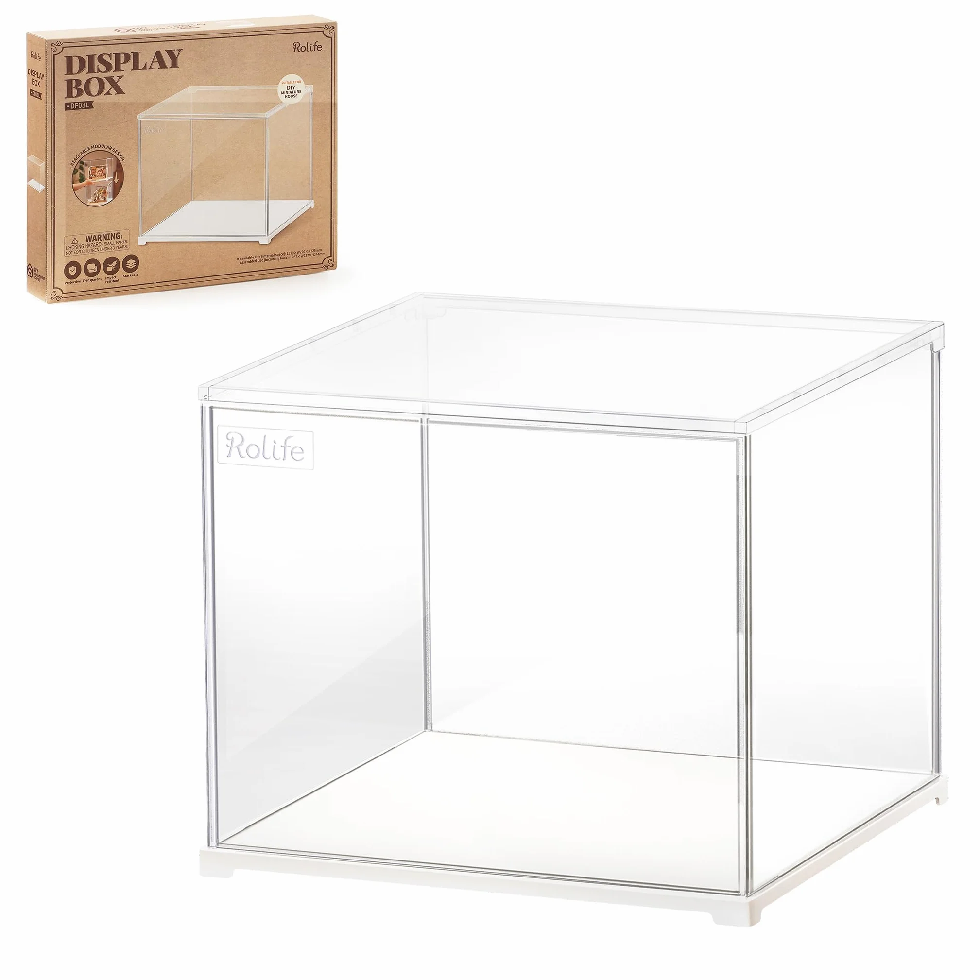 Rolife Akrylowe pudełko wystawowe, przezroczysta osłona przeciwpyłowa, zaprojektowana do domku dla lalek/DIY miniaturowy zestaw domków / puzzle 3D / figurki akcji (11,3x9,3x9,6 cala/28,7x23,7x24,4cm)
