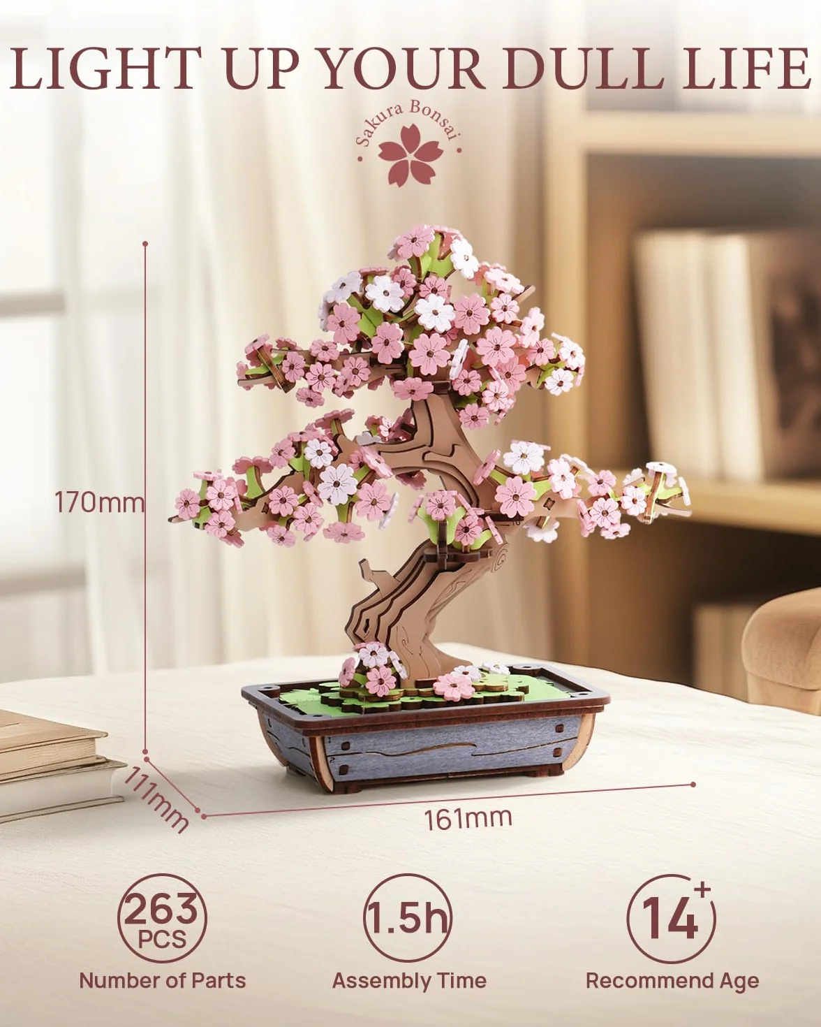 Rolife Puzzle 3D, sakura i wiecznie zielona sosna, bonsai, drewniane puzzle, zestawy modelarskie dla dorosłych do budowania, dekoracja domu, kreatywny prezent dla dorosłych i dzieci (Sakura Bonsai)