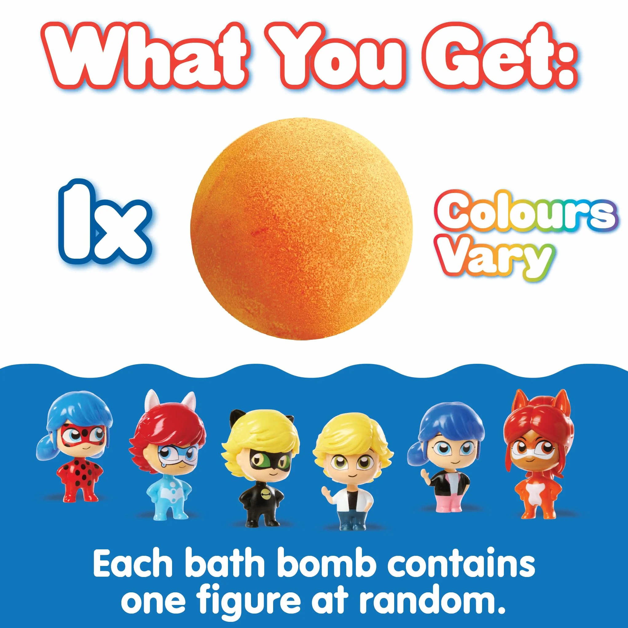 ZIMPLI - Large Miraculous Surprise Bath Bomb, 1 z 6 zabawek Miraculous do zebrania, 1 zabawka w każdej kuli Baff Bombz, kolekcjonerskie prezenty dla dziewczynek i chłopców