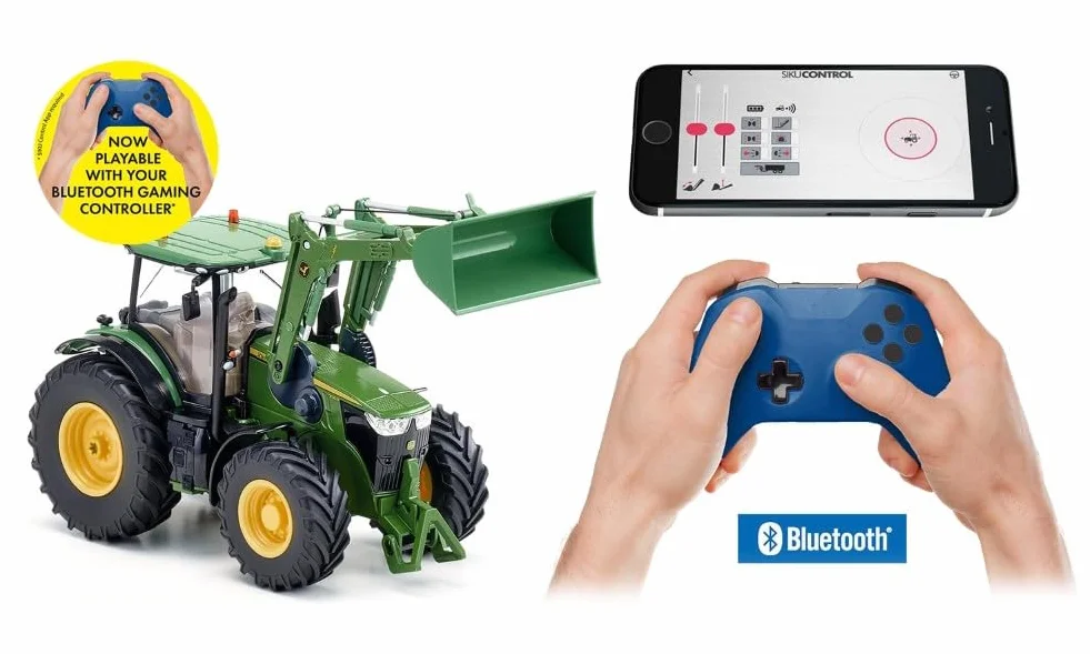 Siku 6795, John Deere 7310R Traktor z ładowaczem czołowym, Zielony, Metal,Tworzywo sztuczne, 1:32, Zdalnie sterowany, W zestawie pilot Bluetooth i akcesoria, Możliwość sterowania przez aplikację