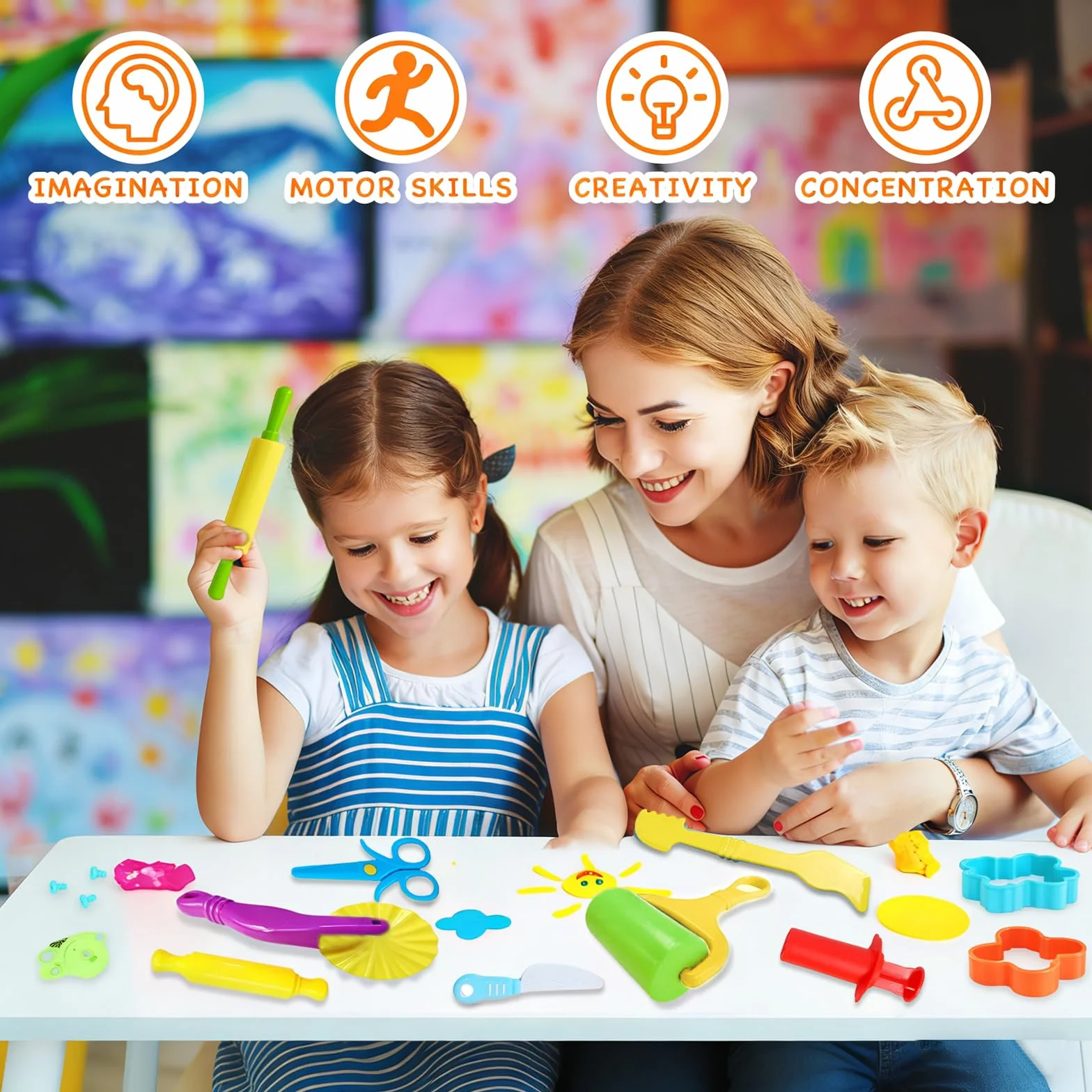 22 szt. Akcesoria do ciast, przyrządy do modelowania z silikonową podkładką, wałek do ciasta, foremki do ciast, modelowanie akcesoriów Dough dla dzieci stymuluje kreatywność