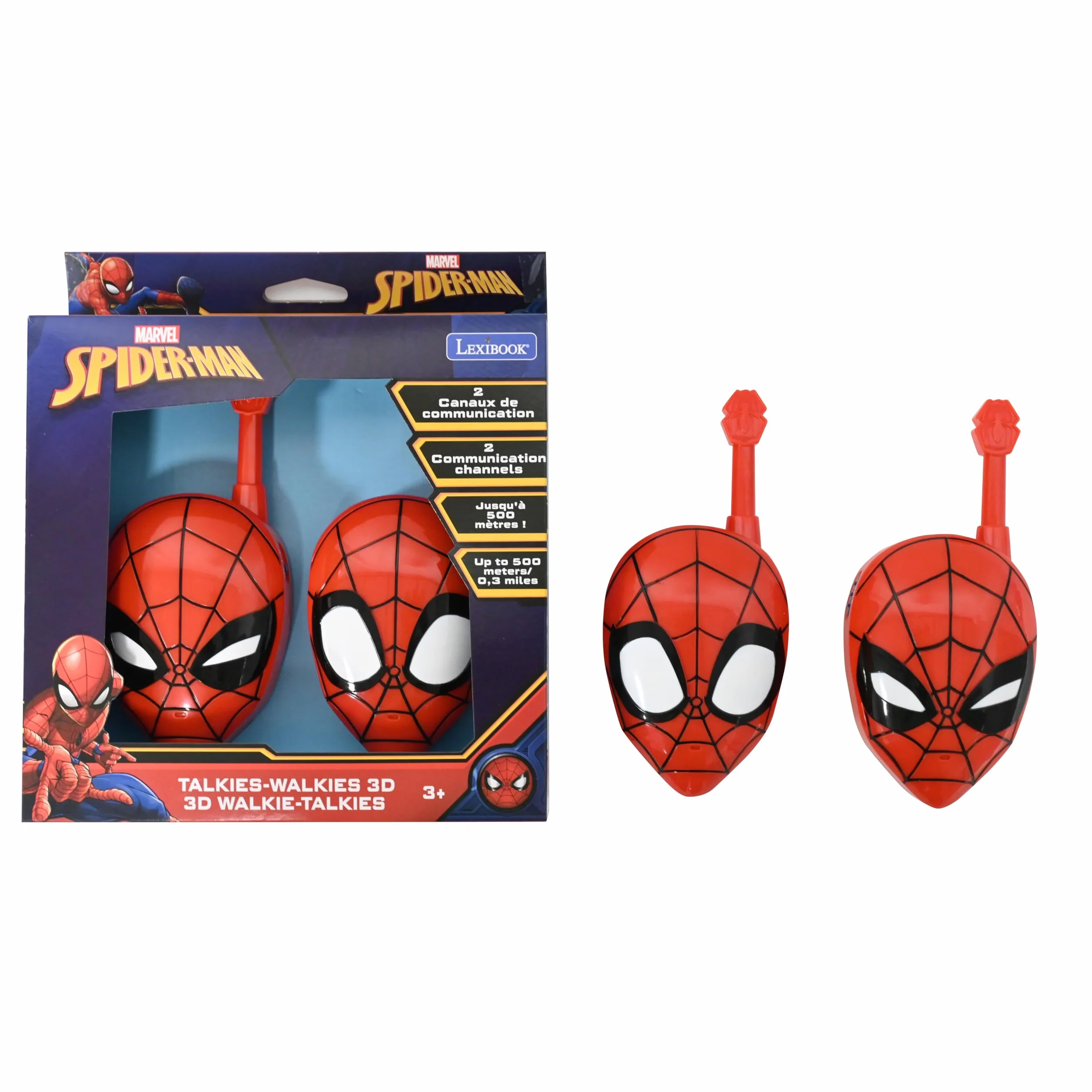 Lexibook, Spider-Man, Walkie Talkie 3D Spider-Man, Zasięg 500M, 2 Kanały Komunikacyjne, Klips do Paska, Czerwony, TW18SP