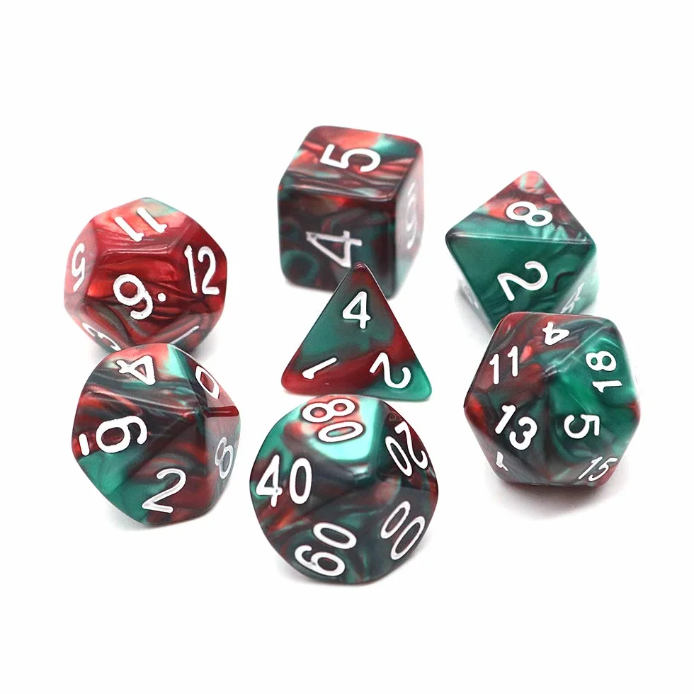 DollaTek Polyhedral Dice zestaw do gry sto?owej, 3 zestawy kostek, 3 x 7 (21 sztuk), seria D20, D12, D10, D8, D6, D4, DND, kostka, DND, RPG, MTG, dwucz??ciowa (czerwona i zielona)