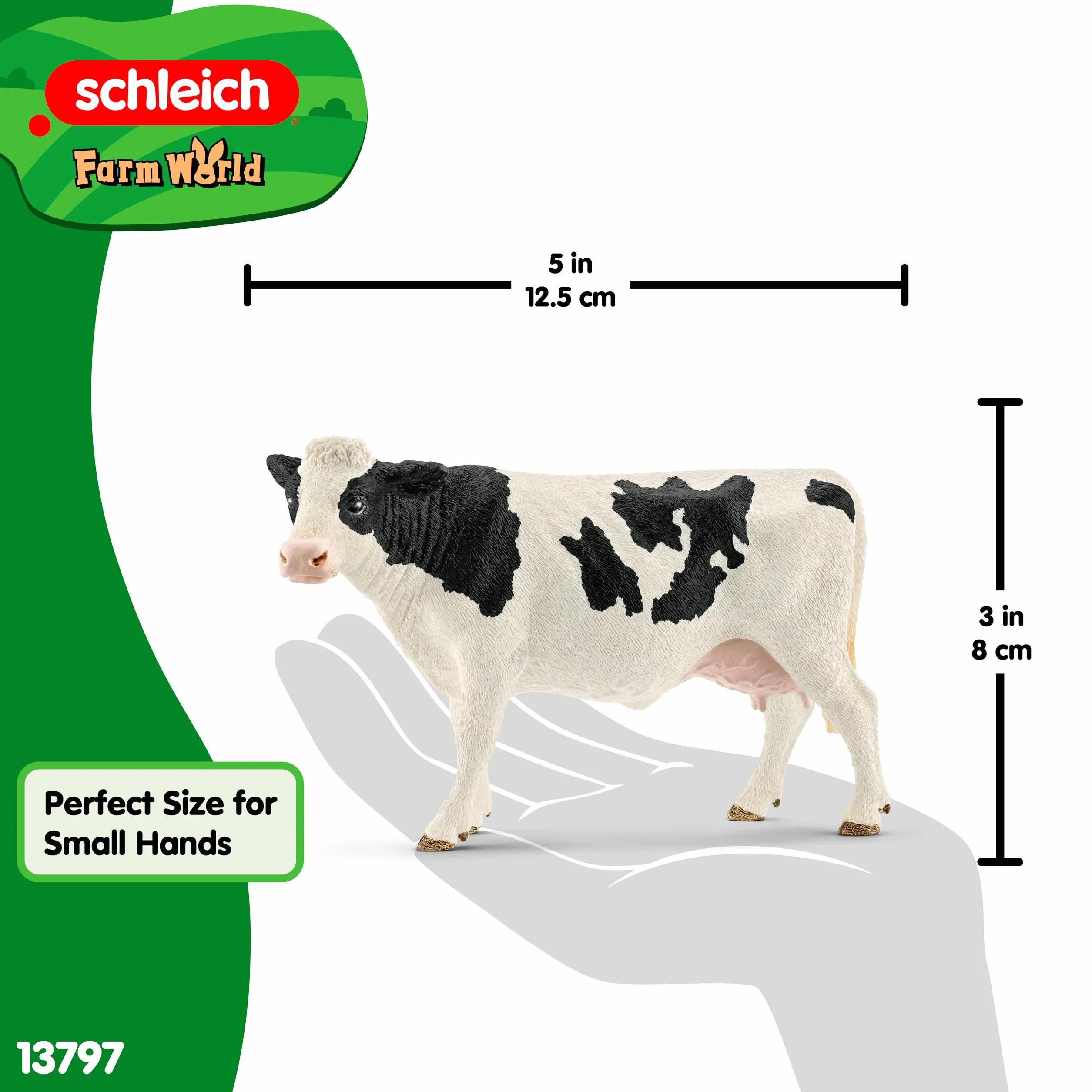 schleich FARM WORLD | Krowa holsztyńska 13797 | figurka zwierzęcia z farmy | szczegółowa figurka zwierzęcia | prezent dla dziewczynek i chłopców | zabawka farma od 3 lat | 13 x 6 x 8 cm