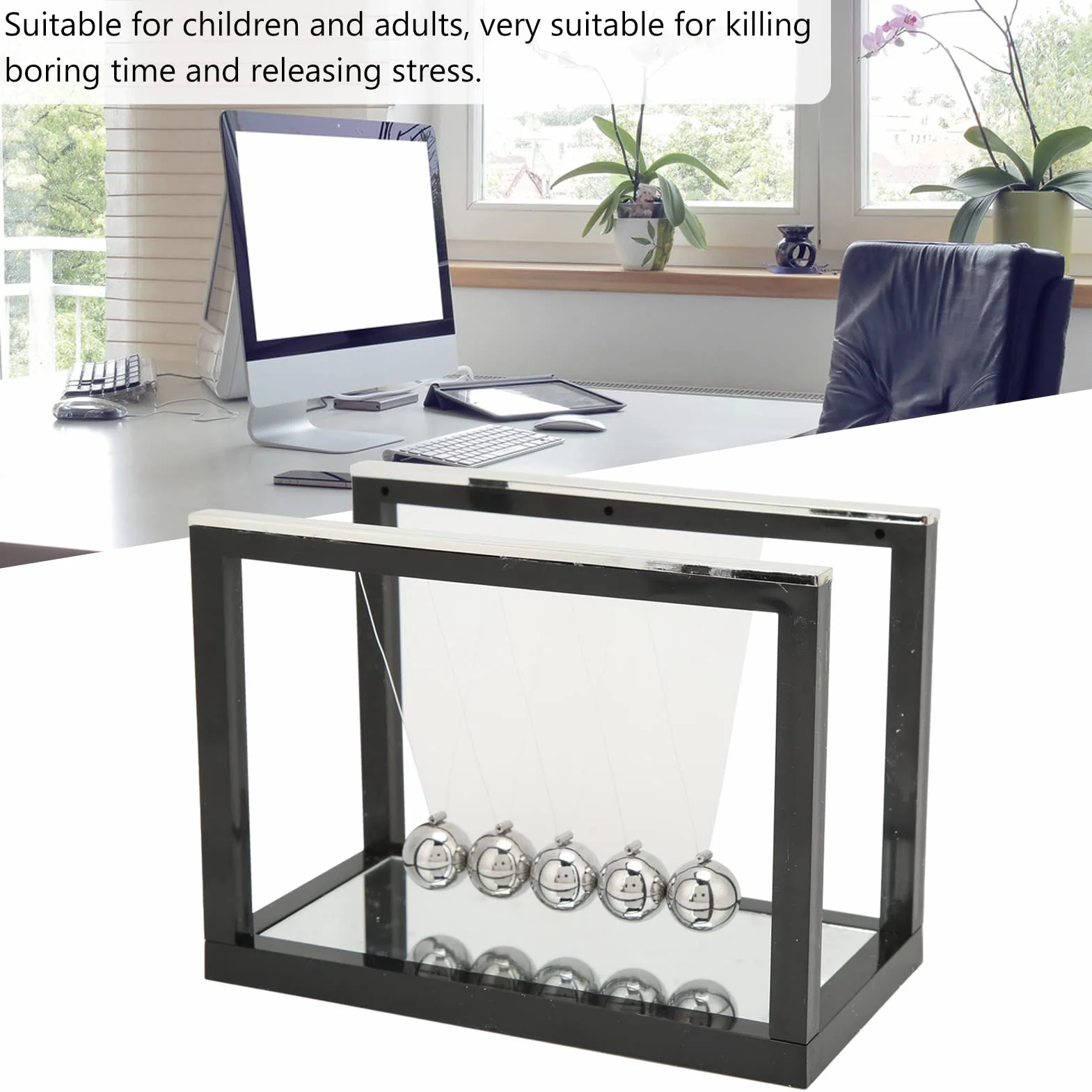 Newton huśtawka wahadłowa, zabawka, nauka, duża Newton Cradle Balance Balls z 5 żelaznymi kulkami i podstawą lustra, redukcja stresu, 15,8 x 8,4 x 11,6 cm
