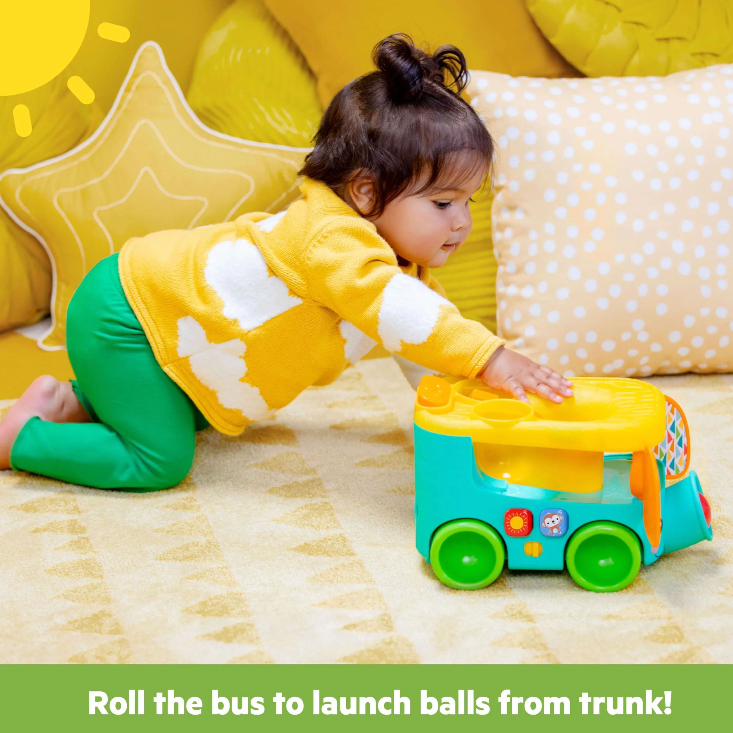Bright Starts Pop & Roll Safari Bus zabawka do raczkowania słoni, zabawka do raczkowania dla niemowląt, unisex, wiek 6 miesięcy