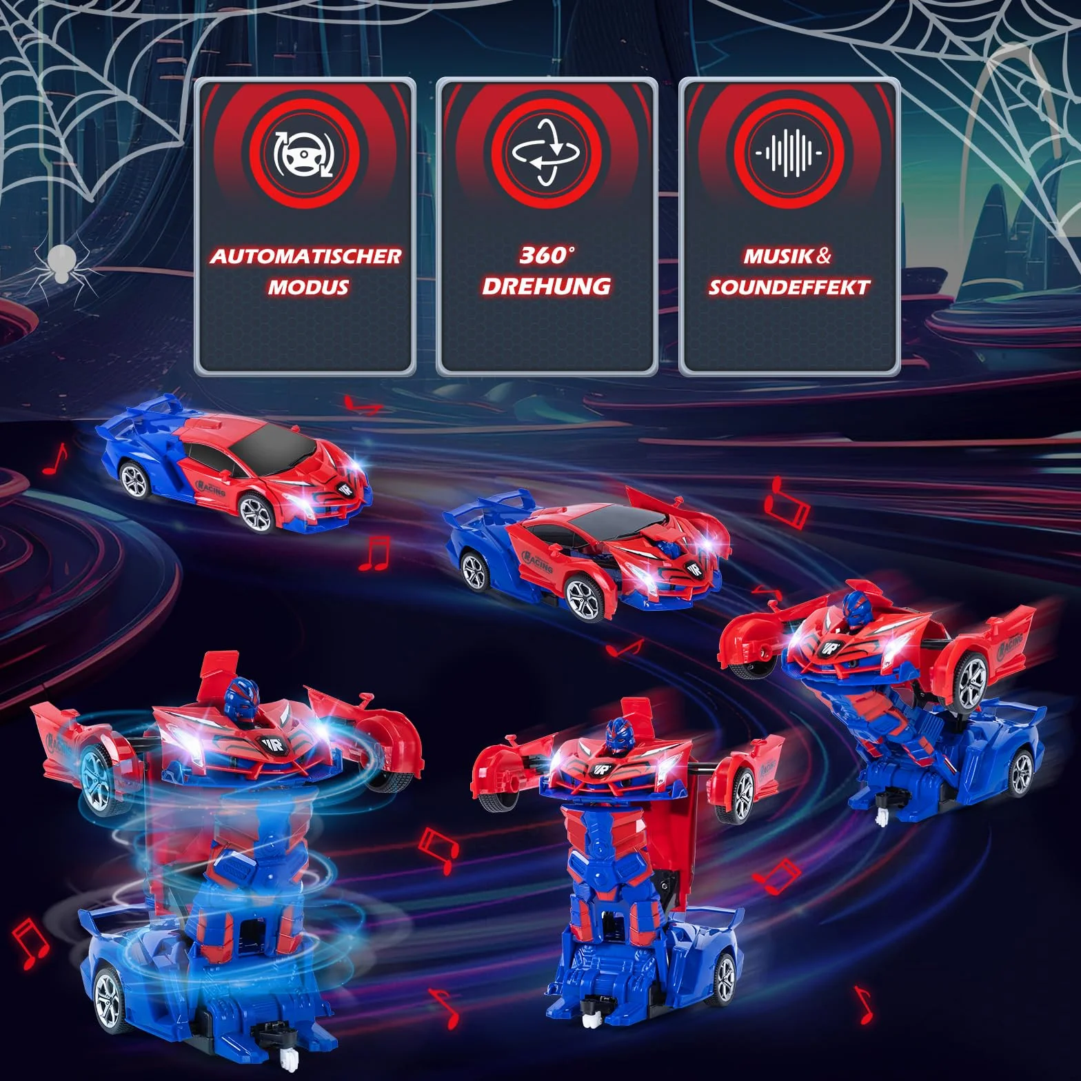 Transformator, zdalnie sterowany samochód zabawka dla dzieci 3-12, 2,4 GHz, rozpoznawanie gestów Spider RC, robot transformowany z akumulatorem, prezent urodzinowy dla chłopców i dziewczynek 4