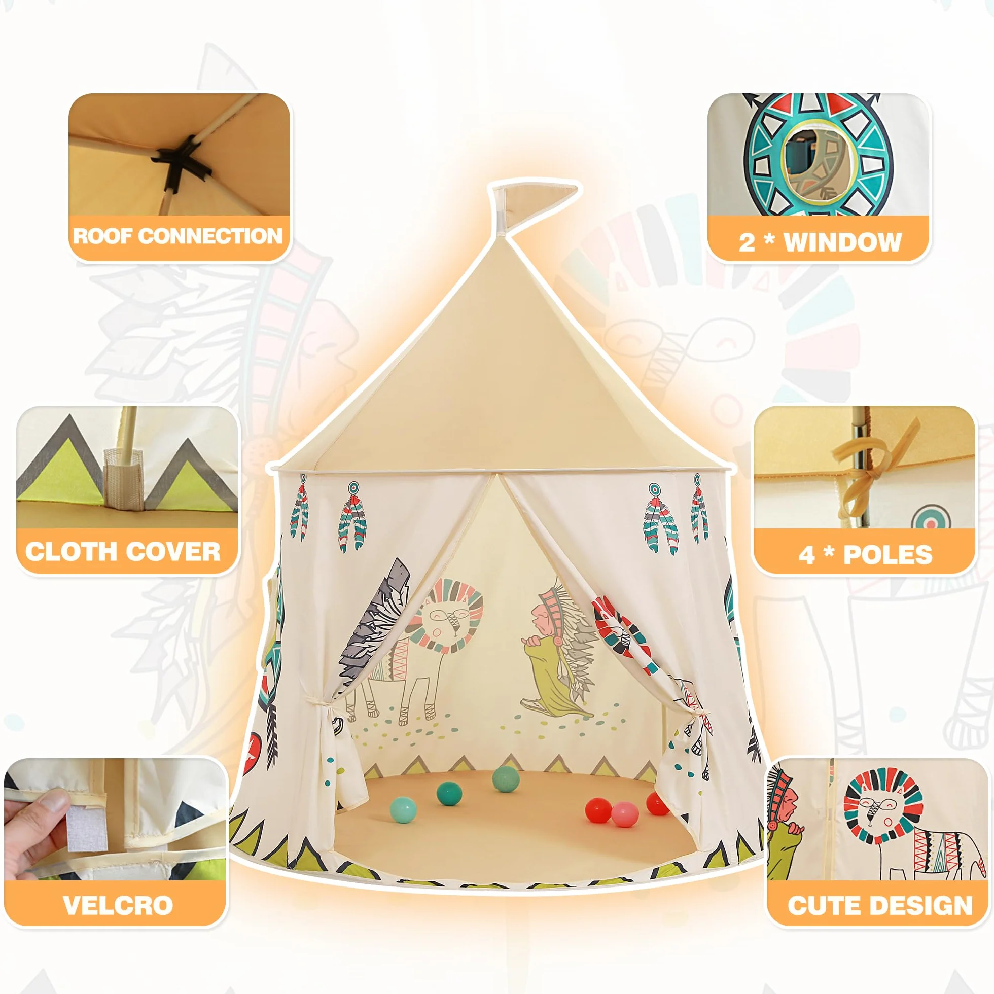 Namiot zabaw dla dzieci, namiot księżniczki Prince Castle namiot, Przenośny namiot pop up indyjski, Tipi, certyfikat EN71, Domek zabaw dla wewnątrz i na zewnątrz, Prezent dla dzieci