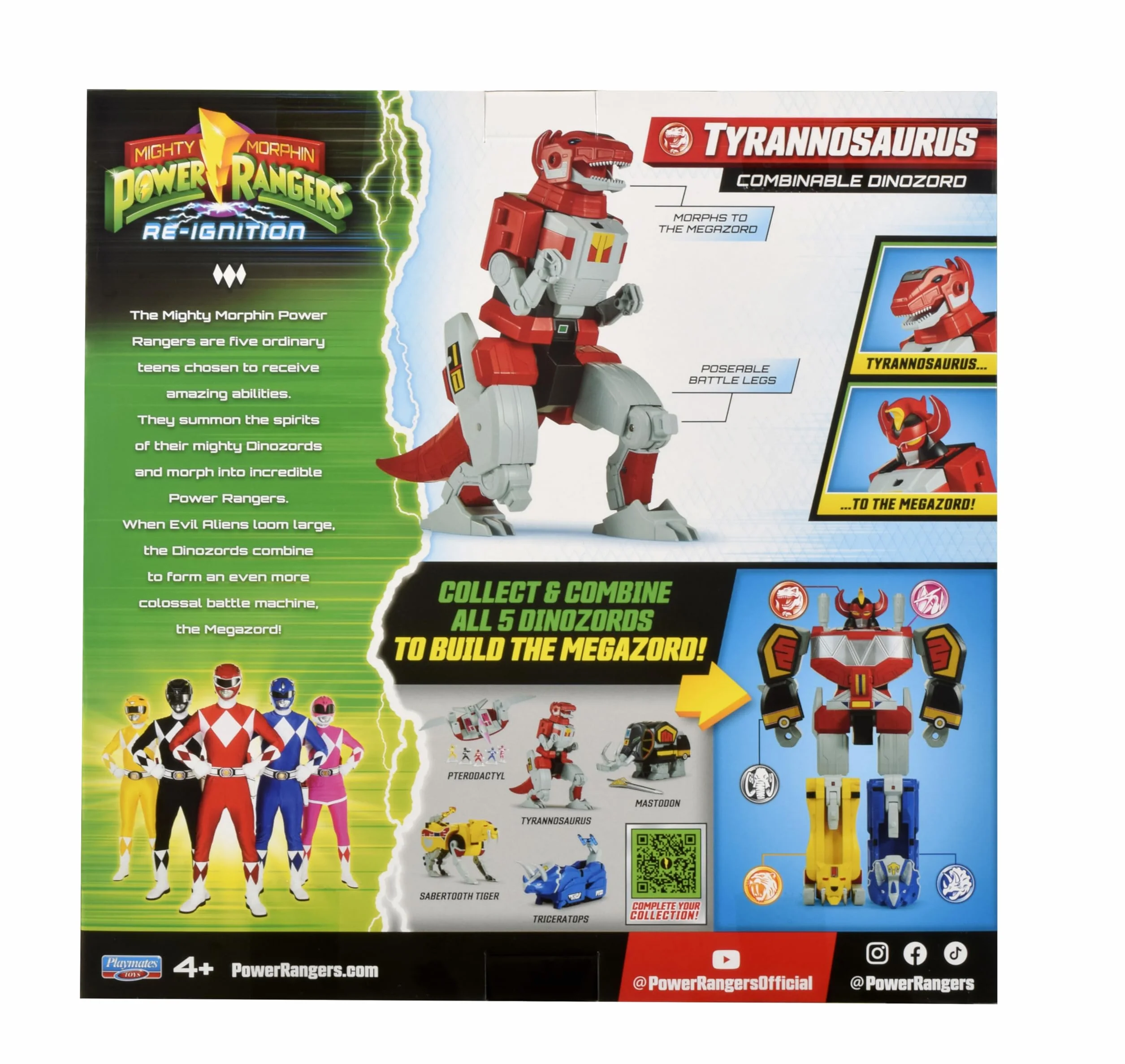 Power Rangers - Kolekcja Megazord, kombinowane Zords przegubowe, figurka, 20 cm, model Tyrannosaurus Rex Dinozord, dla dzieci od 4 lat, PWG001