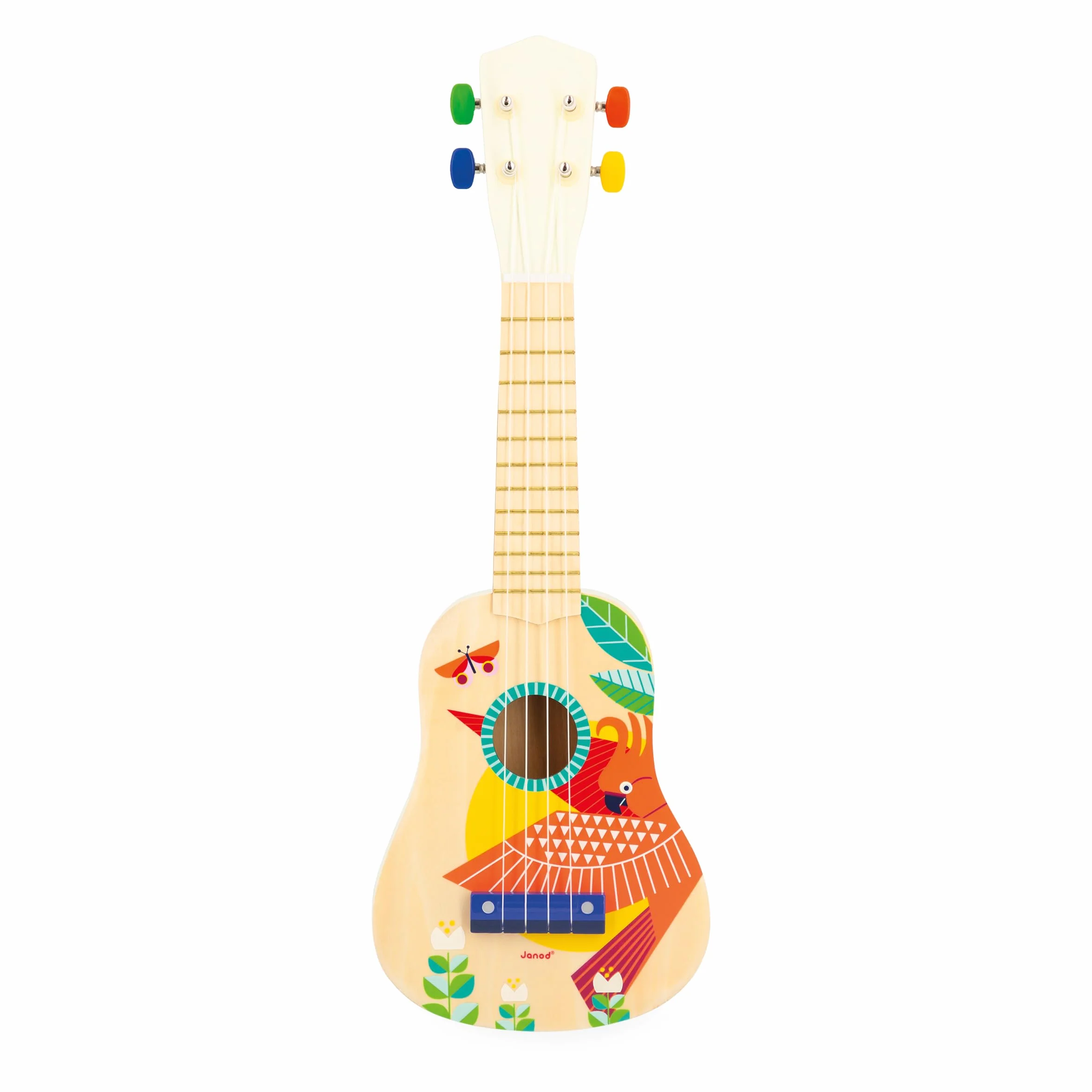 Janod Drewniane Ukulele Gioia-Instrument Dzieci-Sztuczna zabawka i zachęta muzyczna-malowanie wodne 3 lata, J07652, Multicolor (JURATOYS