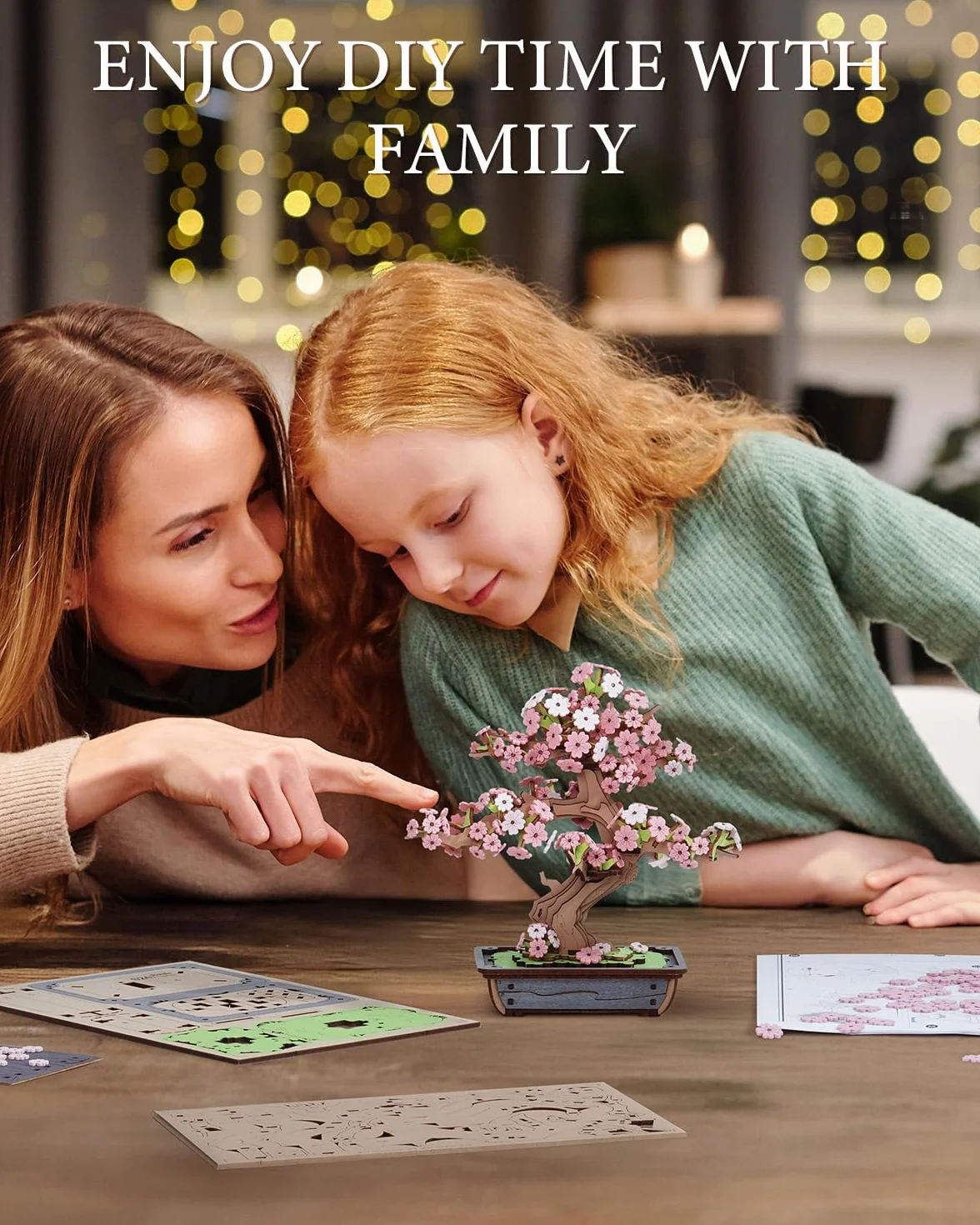 Rolife Puzzle 3D, sakura i wiecznie zielona sosna, bonsai, drewniane puzzle, zestawy modelarskie dla dorosłych do budowania, dekoracja domu, kreatywny prezent dla dorosłych i dzieci (Sakura Bonsai)