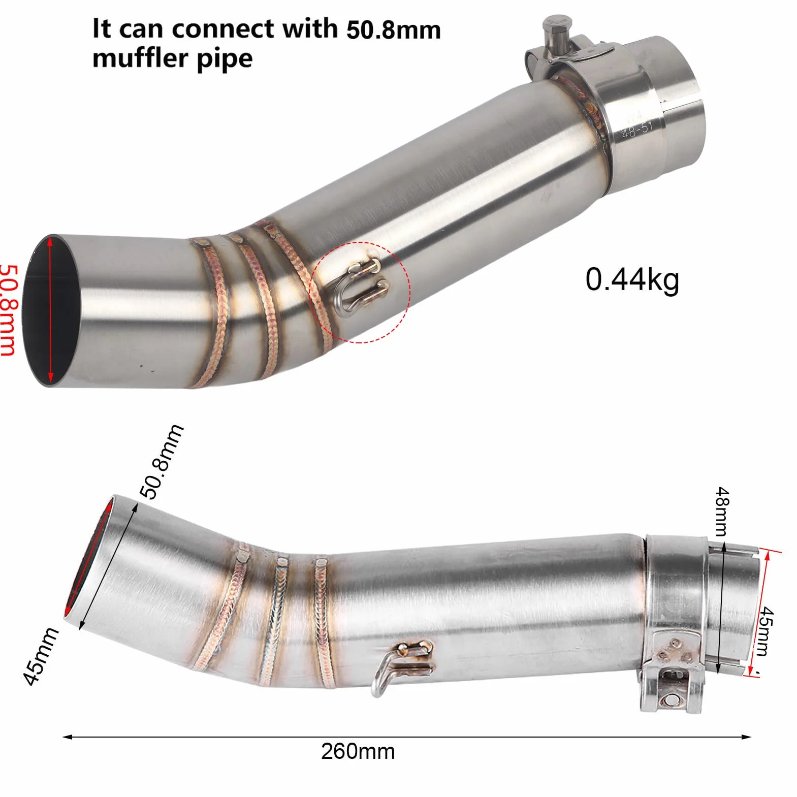 KIMISS Rura łącząca środkowa wydechu for CBR500R CB500X CBR500 CB500F | Średni łącznik układu wydechowego | Kompatybilna z motocyklami